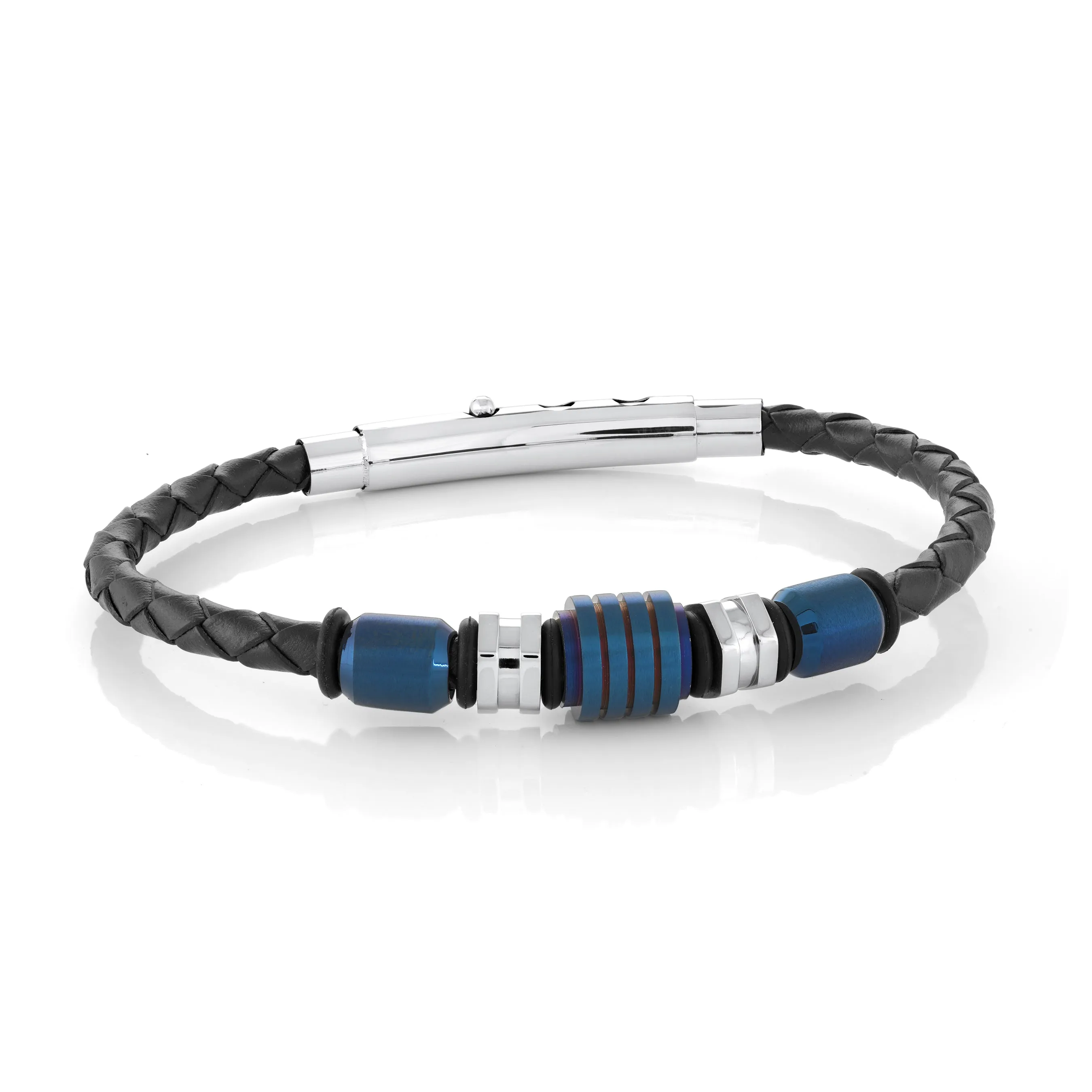 Hybrid Stainless Steel & Leather Adjustable Bracelet