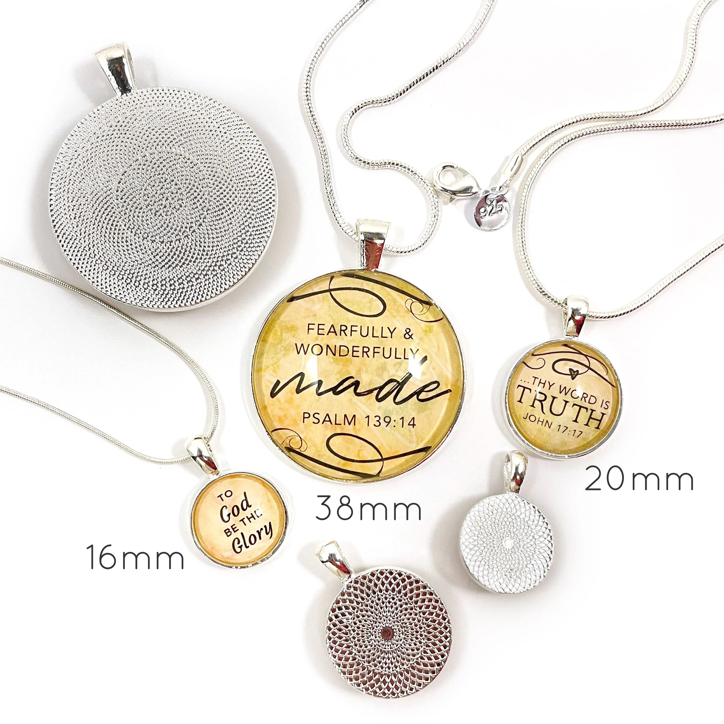 I Choose Joy Silver-Plated Christian Pendant Necklaces - Available in 16mm and 20mm Sizes with Lobster Claw Clasp and Neutral/Multicolored Background.