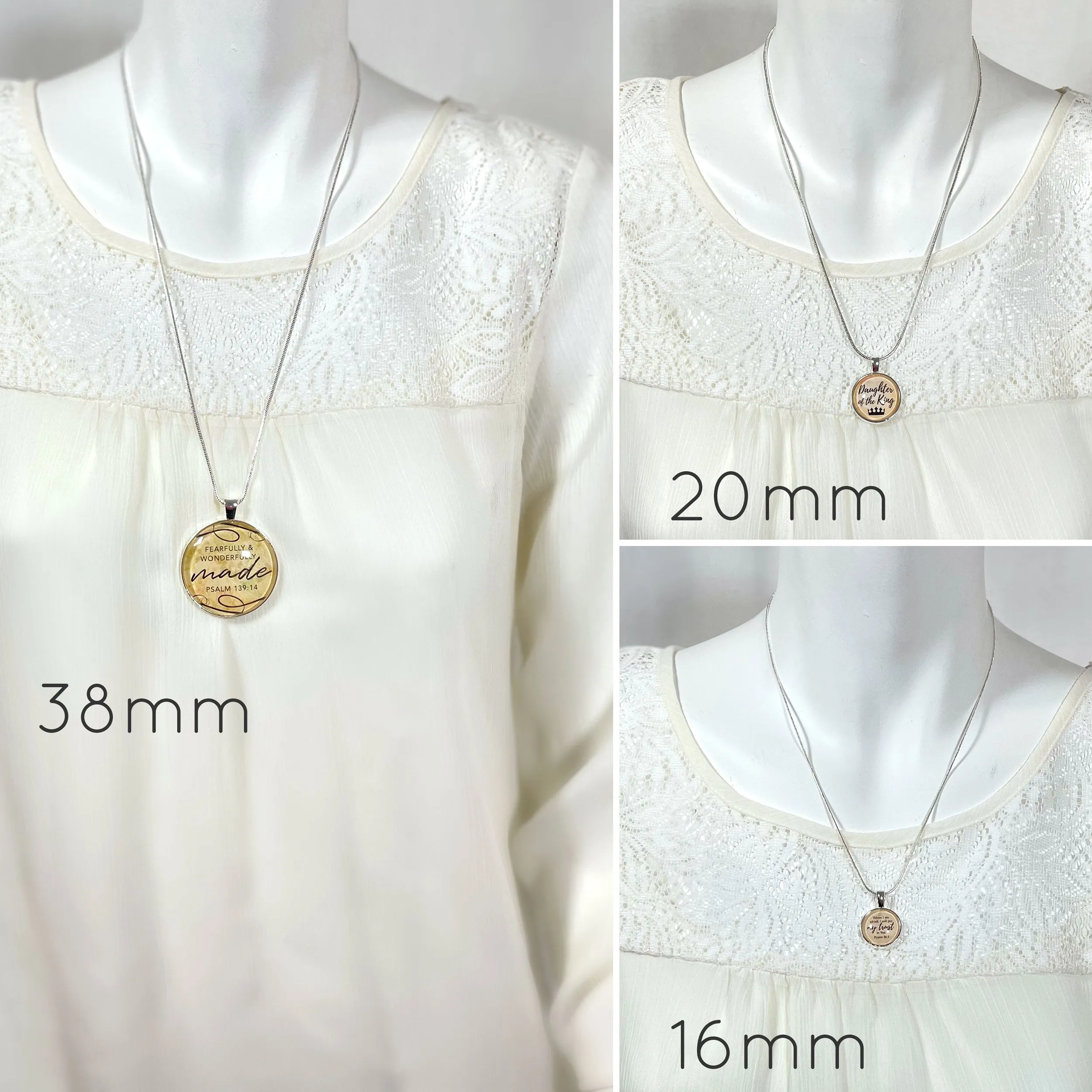 I Choose Joy Silver-Plated Christian Pendant Necklaces - Available in 16mm and 20mm Sizes with Lobster Claw Clasp and Neutral/Multicolored Background.