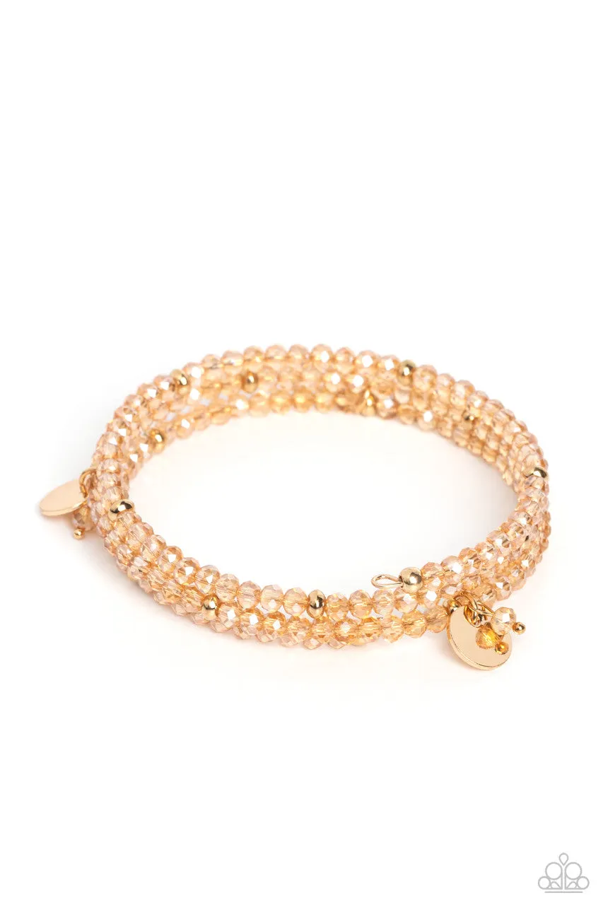 Illusive Infinity - Gold - Beaded with Shiny Discs Paparazzi Coil Bracelet