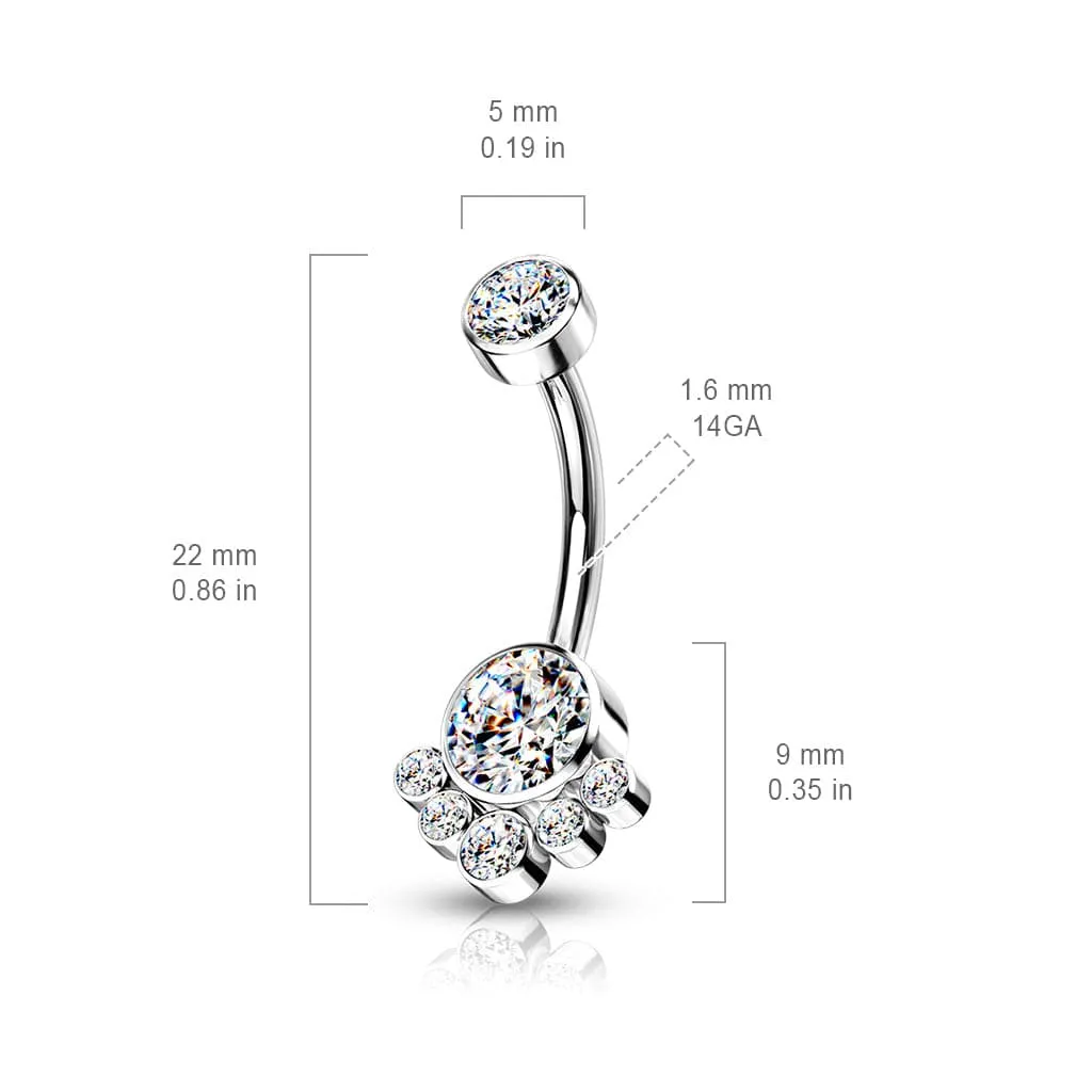Implant Grade Titanium Internally Threaded White CZ Bezel Cluster Belly Ring