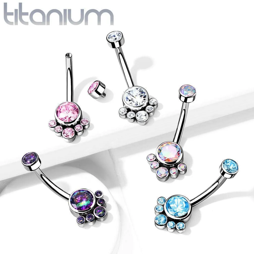 Implant Grade Titanium Internally Threaded White CZ Bezel Cluster Belly Ring