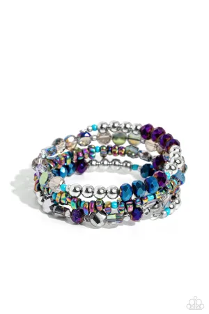 Impressive Infinity - Multi - Oil Spill Pebble, Iridescent and Silver Bead Paparazzi Coil Bracelet