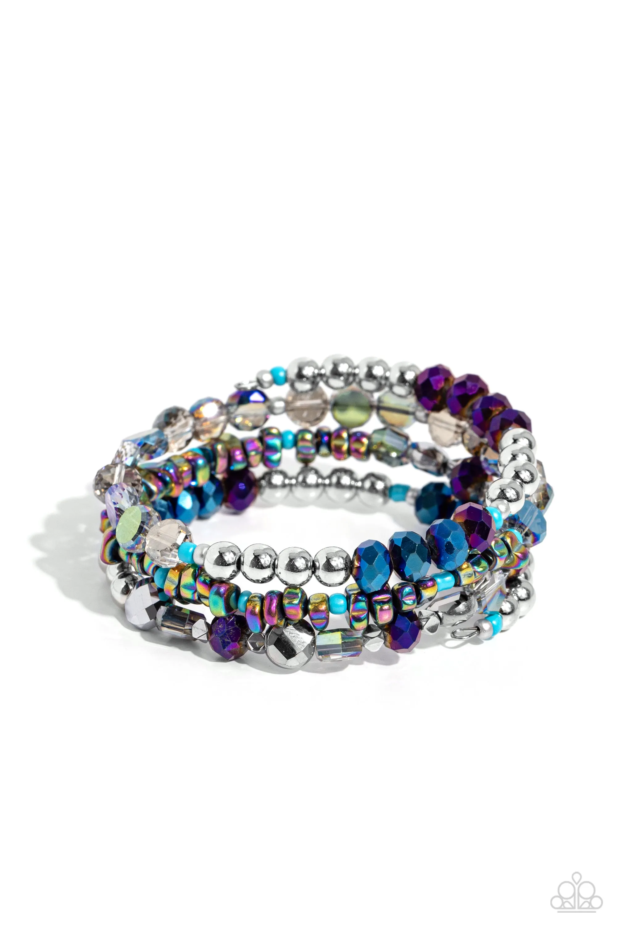 Impressive Infinity - Multi - Oil Spill Pebble, Iridescent and Silver Bead Paparazzi Coil Bracelet