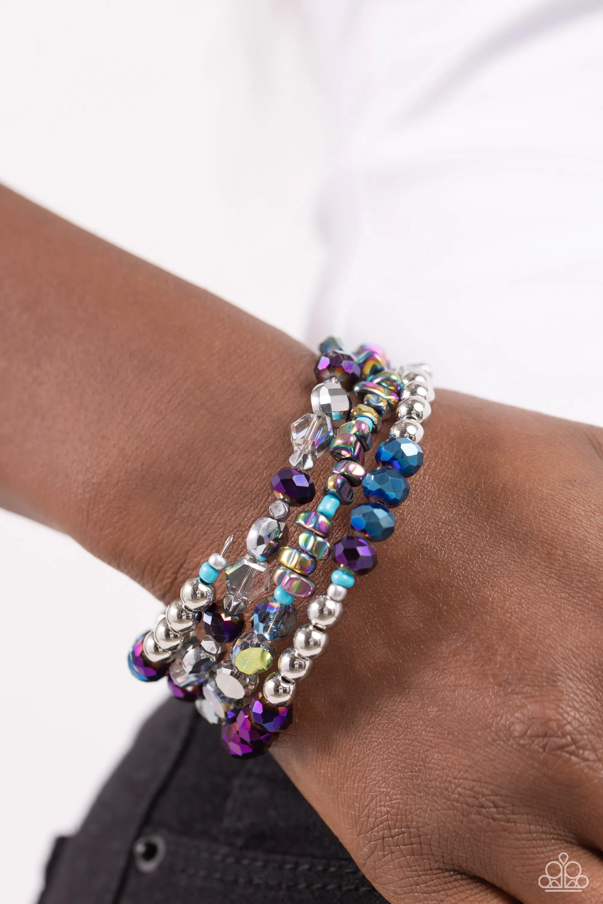 Impressive Infinity - Multi - Oil Spill Pebble, Iridescent and Silver Bead Paparazzi Coil Bracelet