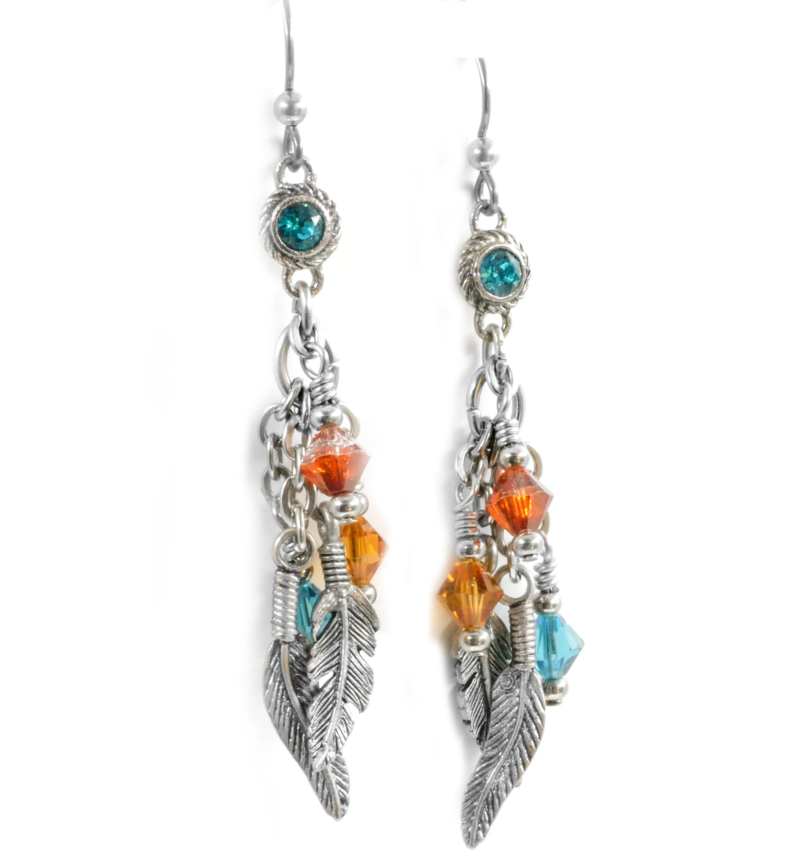 Indian Feather Earrings in silver