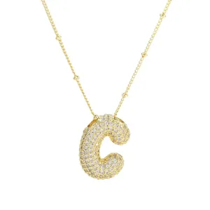 Initial CZ Balloon Bubble 18K Gold Necklace: C