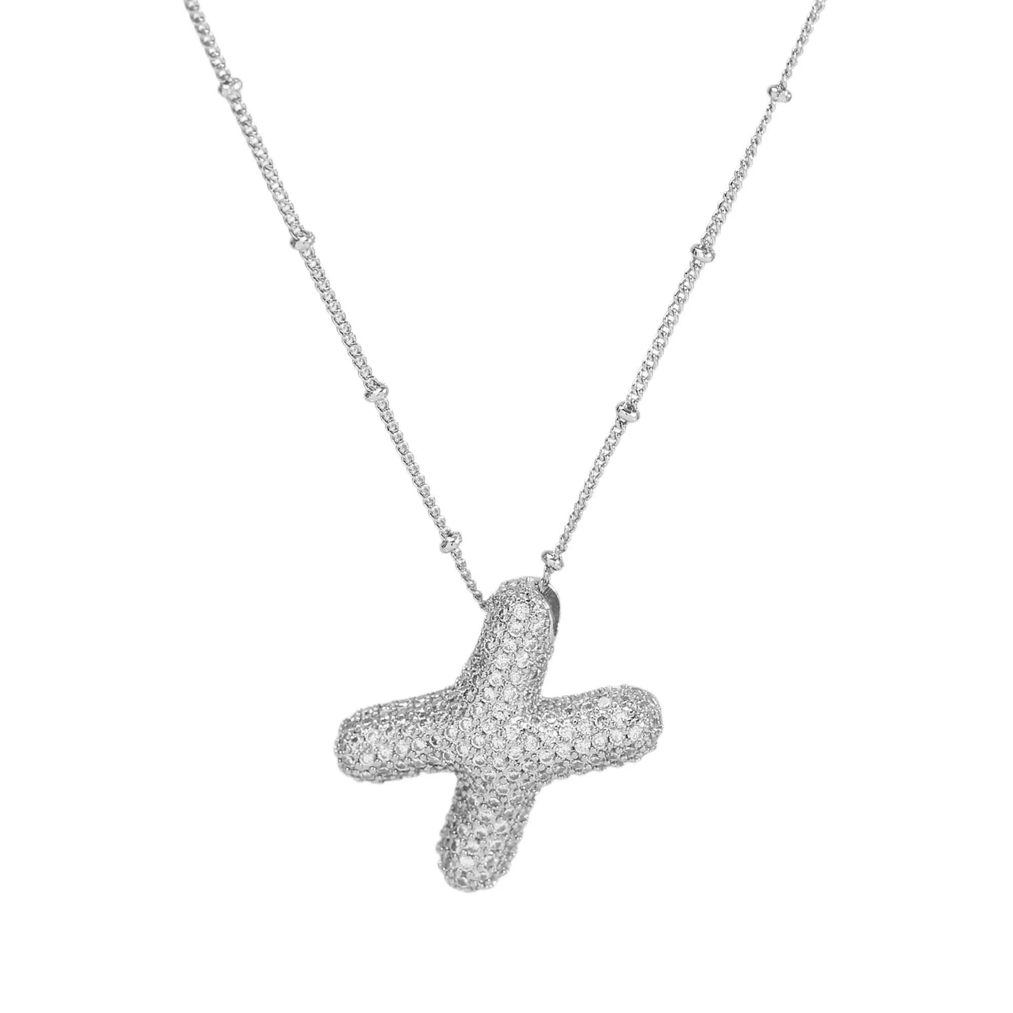 Initial CZ Balloon Bubble Sterling Silver Necklace: B