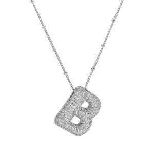 Initial CZ Balloon Bubble Sterling Silver Necklace: B