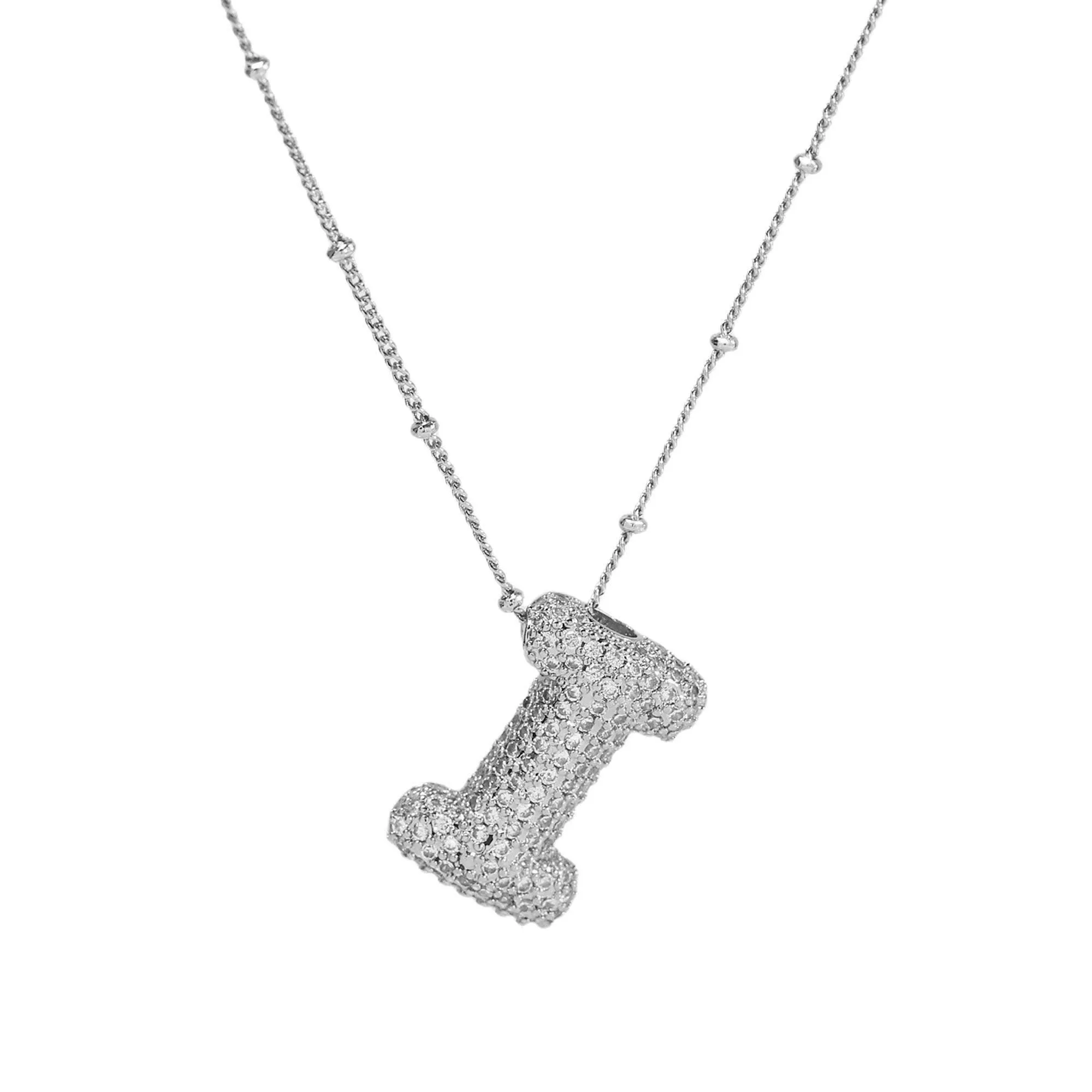 Initial CZ Balloon Bubble Sterling Silver Necklace: B