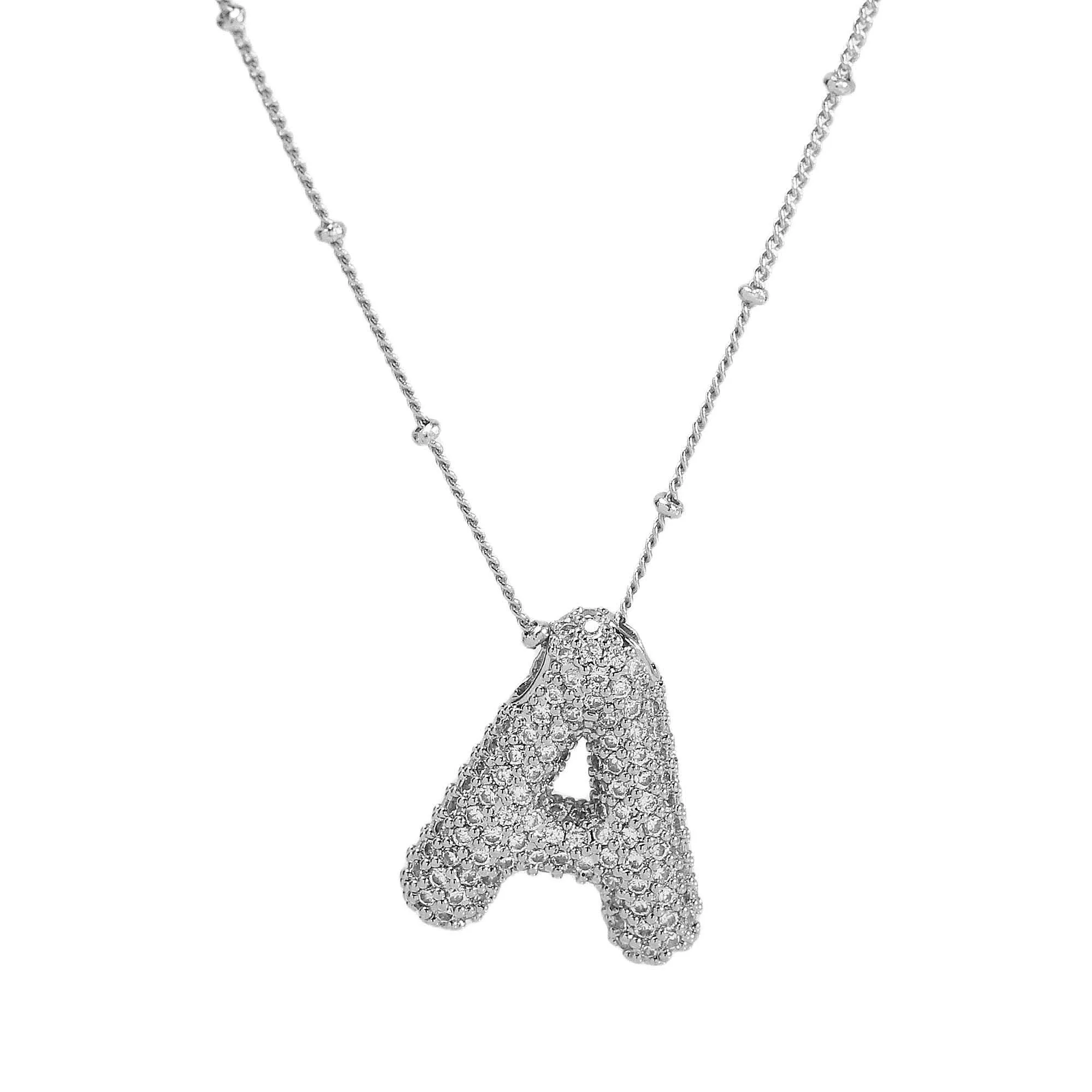 Initial CZ Balloon Bubble Sterling Silver Necklace: H