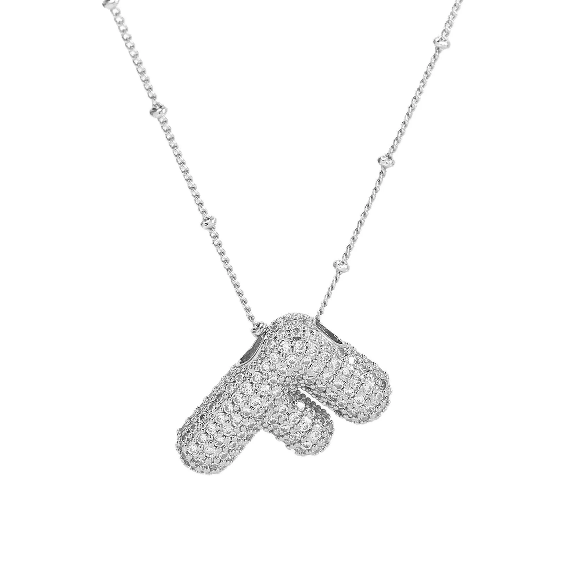 Initial CZ Balloon Bubble Sterling Silver Necklace: H