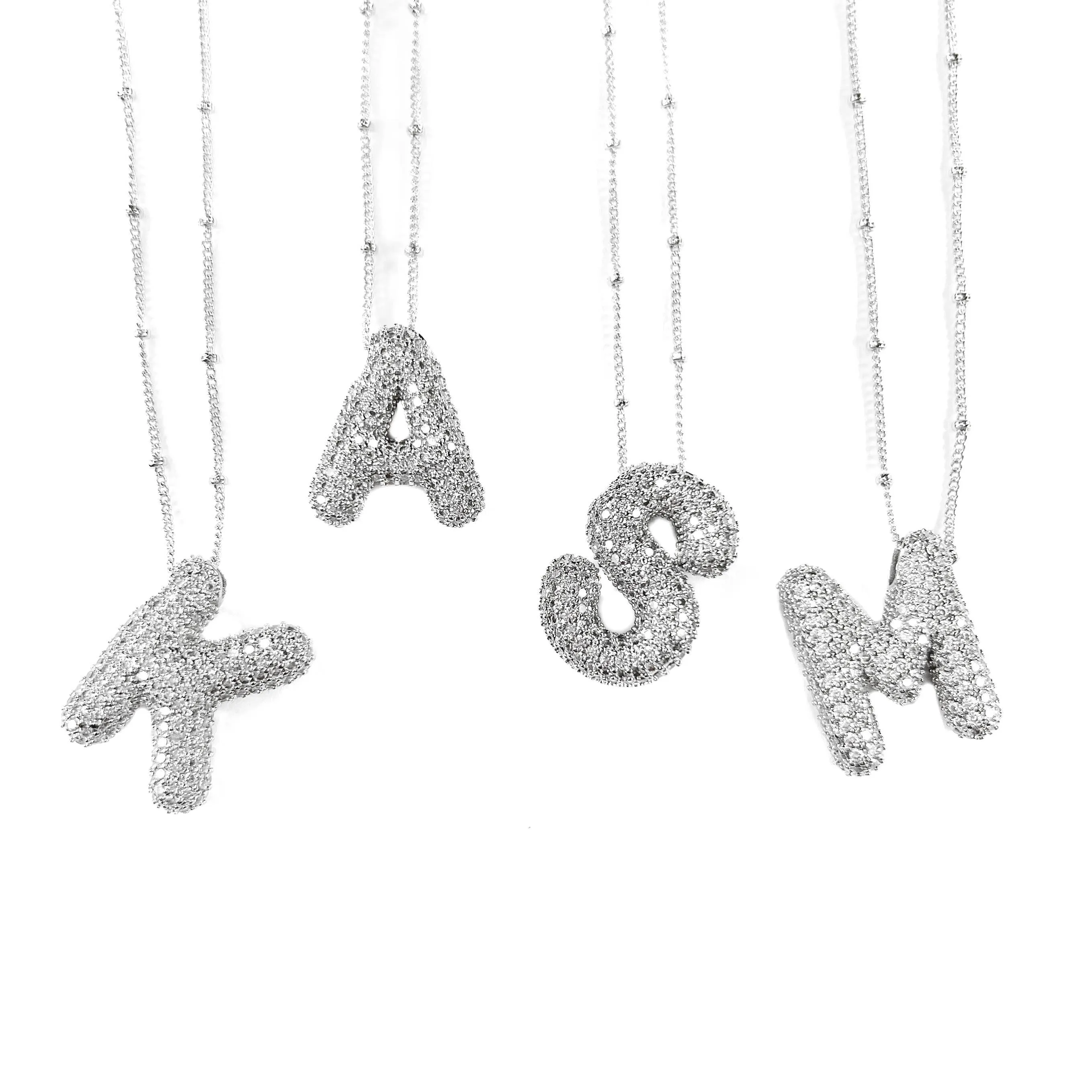 Initial CZ Balloon Bubble Sterling Silver Necklace: H