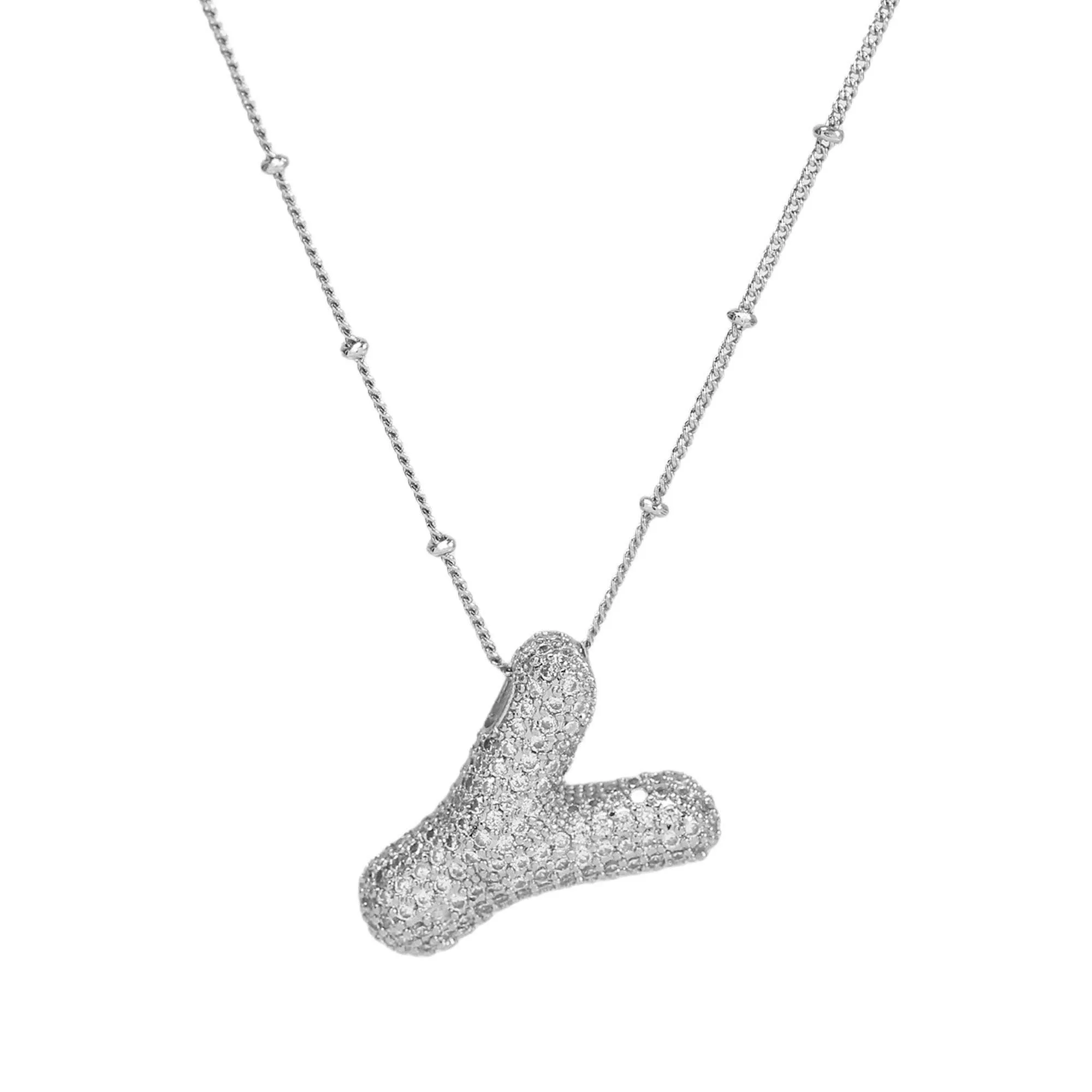 Initial CZ Balloon Bubble Sterling Silver Necklace: H