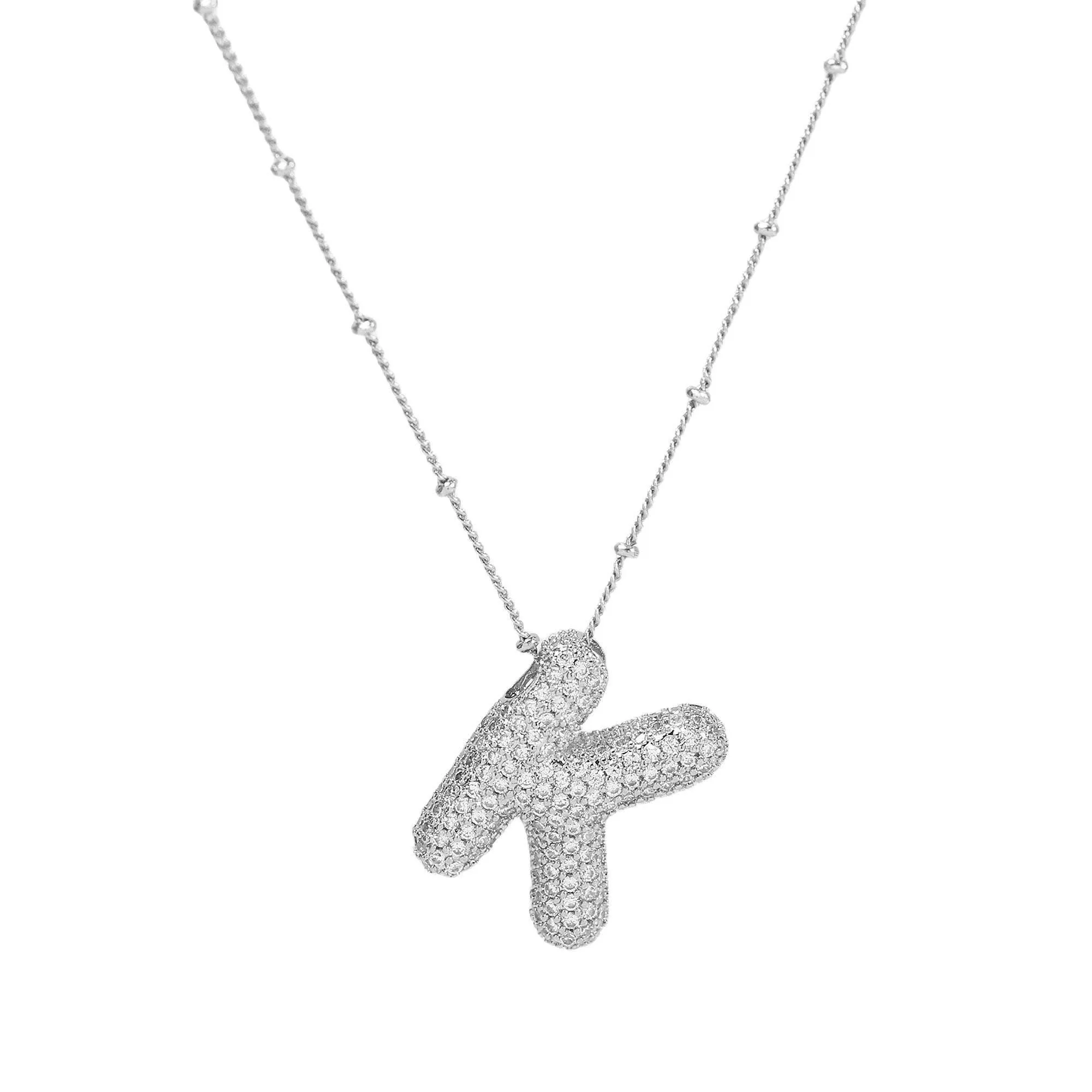 Initial CZ Balloon Bubble Sterling Silver Necklace: H