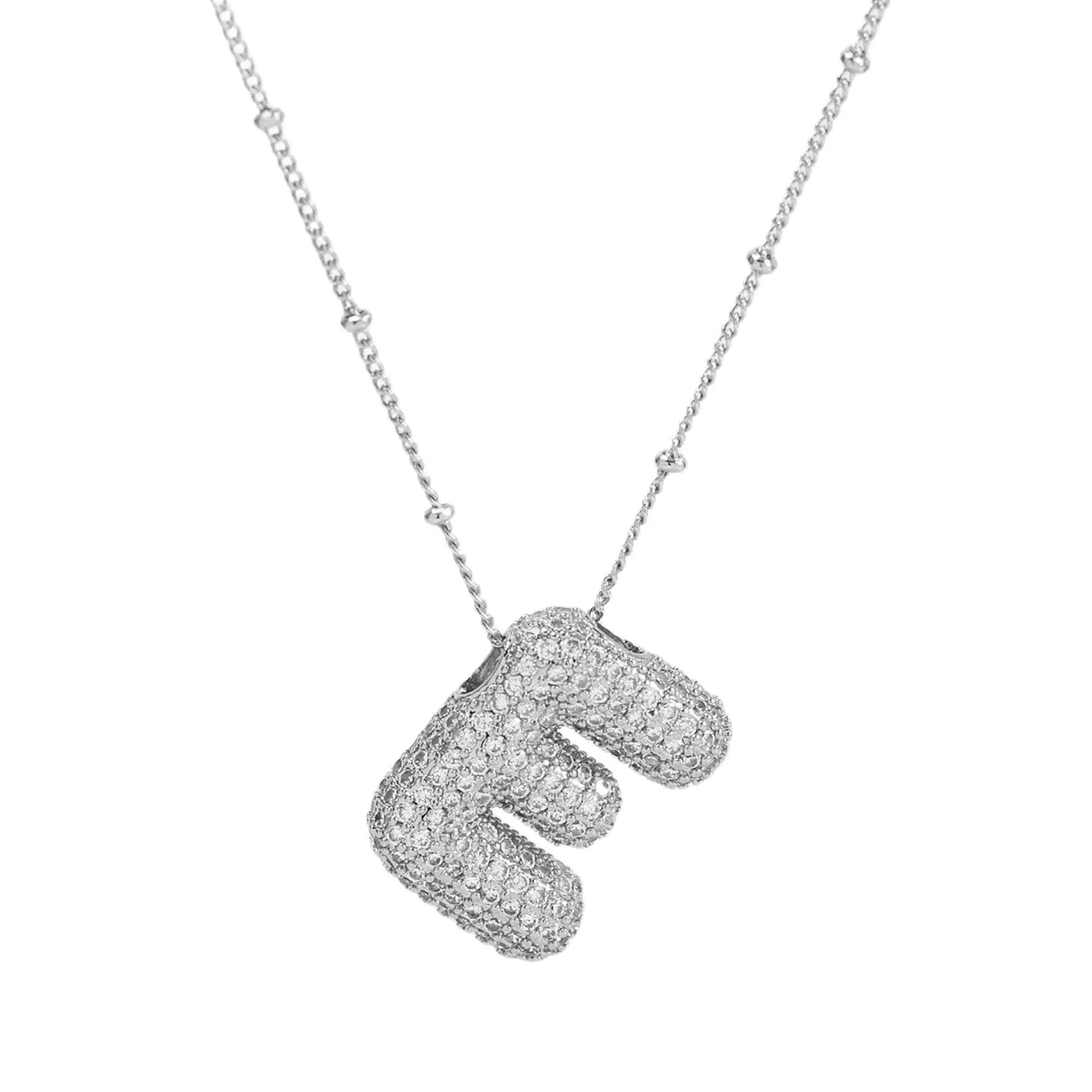 Initial CZ Balloon Bubble Sterling Silver Necklace: H