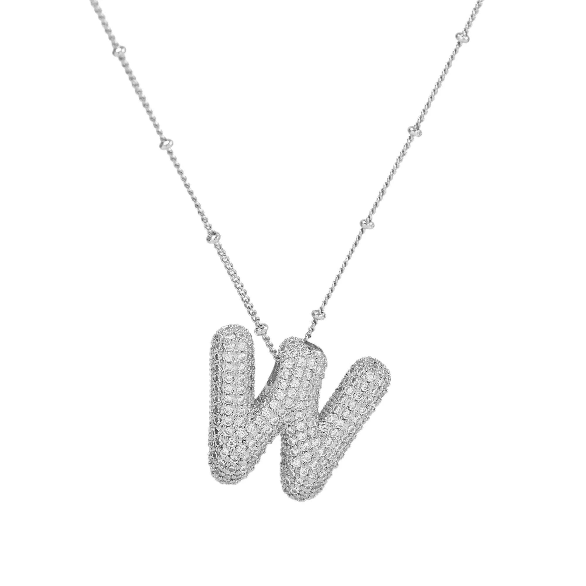 Initial CZ Balloon Bubble Sterling Silver Necklace: H