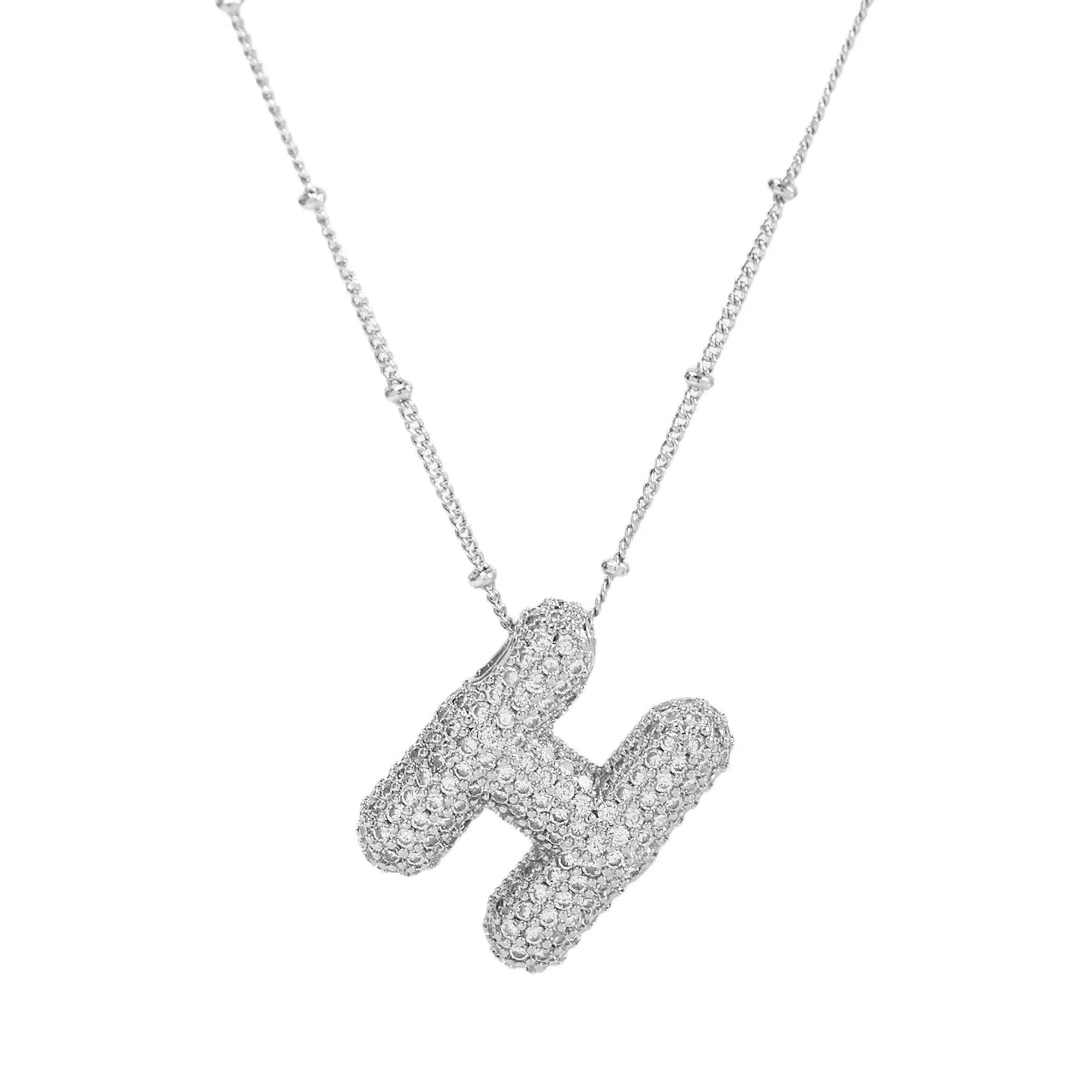 Initial CZ Balloon Bubble Sterling Silver Necklace: H