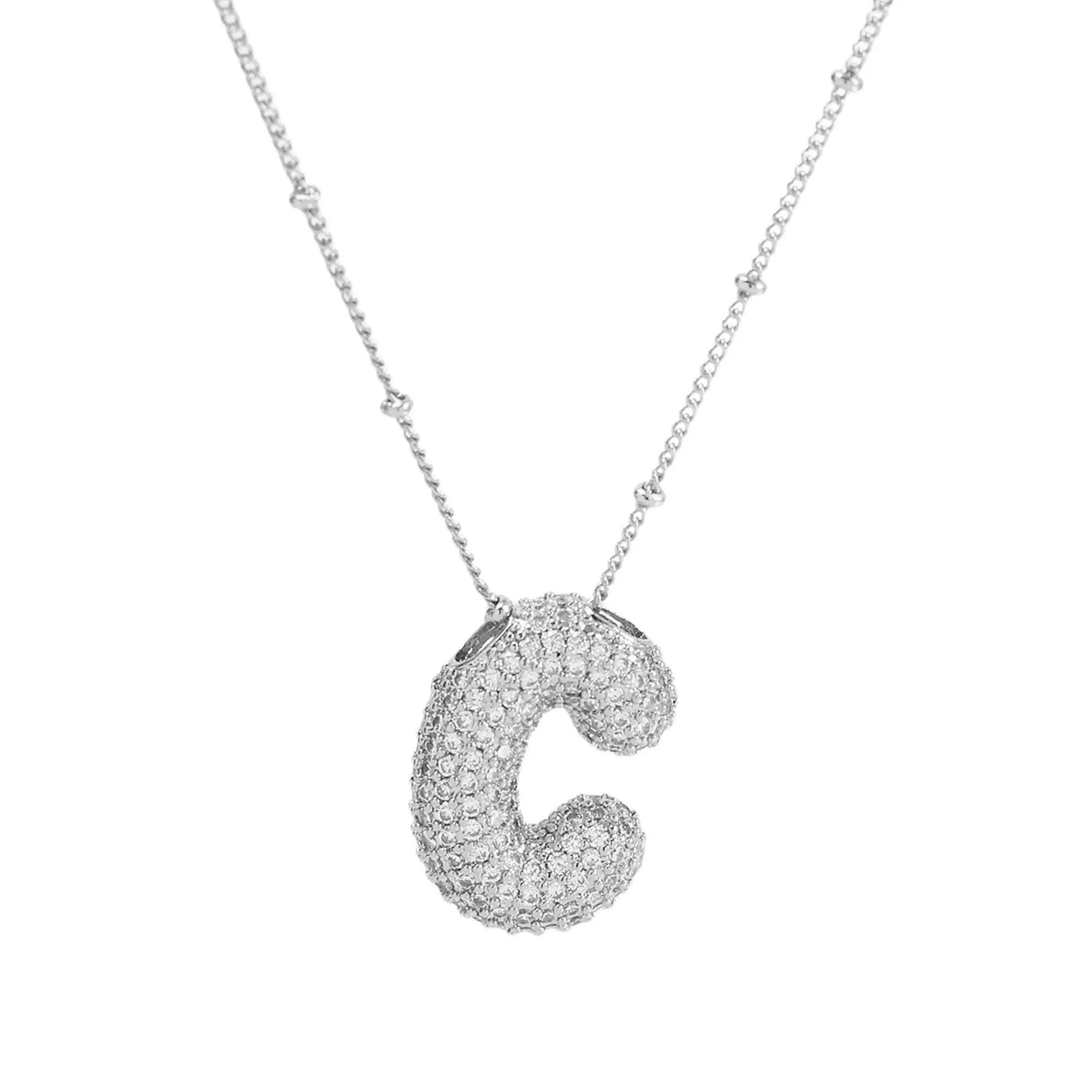 Initial CZ Balloon Bubble Sterling Silver Necklace: H