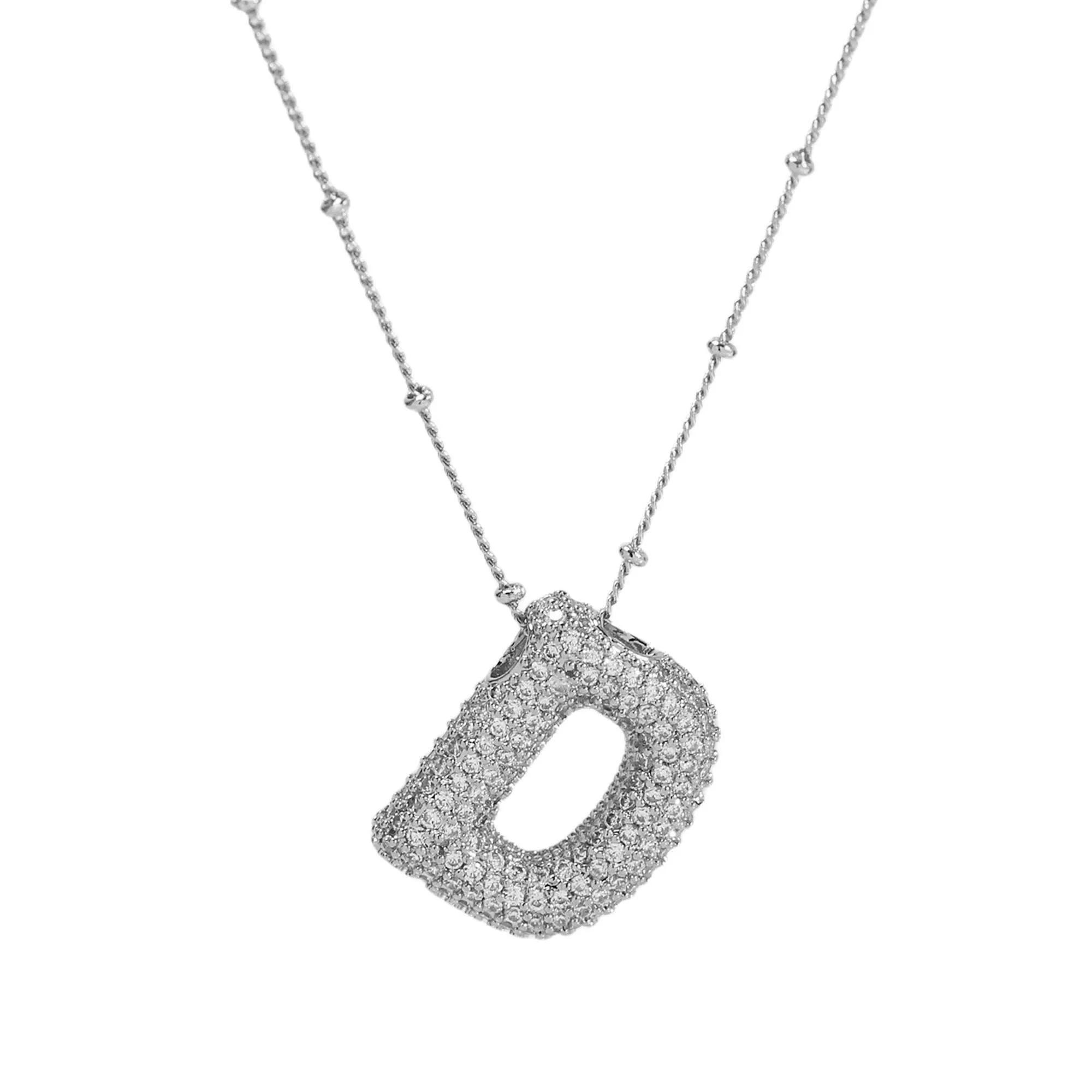 Initial CZ Balloon Bubble Sterling Silver Necklace: H