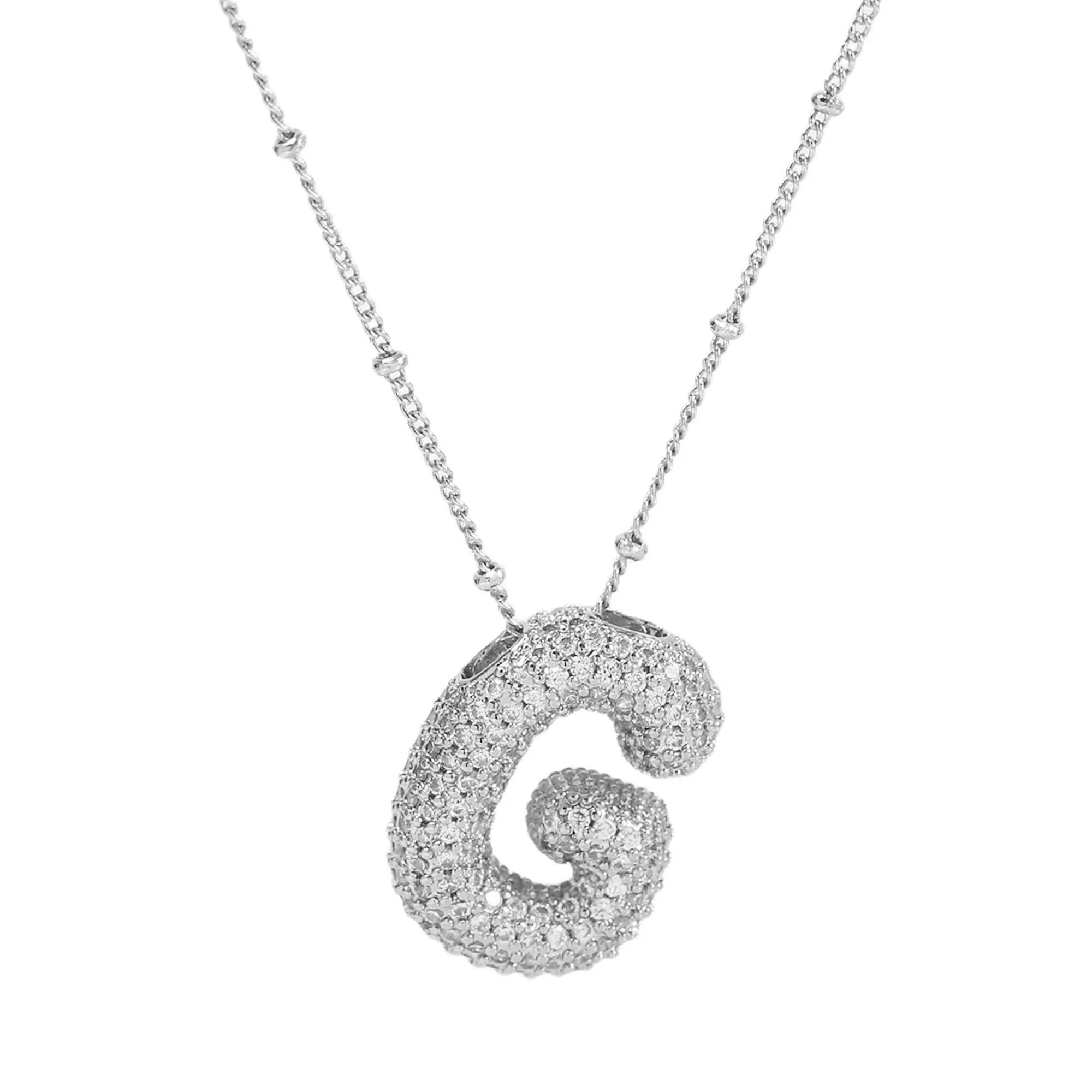 Initial CZ Balloon Bubble Sterling Silver Necklace: H