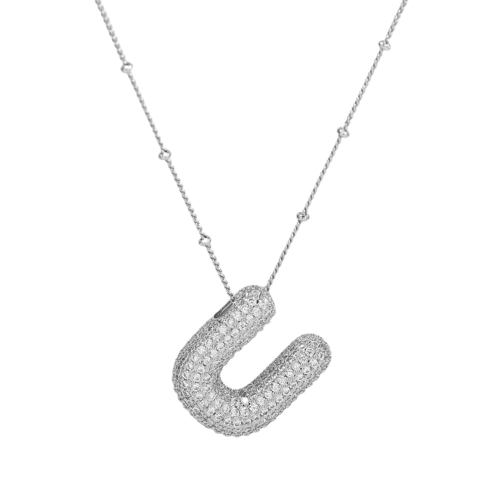 Initial CZ Balloon Bubble Sterling Silver Necklace: H