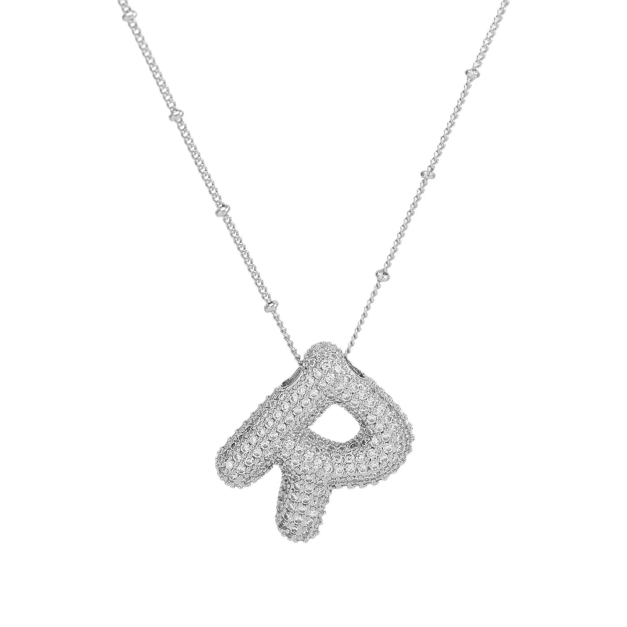 Initial CZ Balloon Bubble Sterling Silver Necklace: H