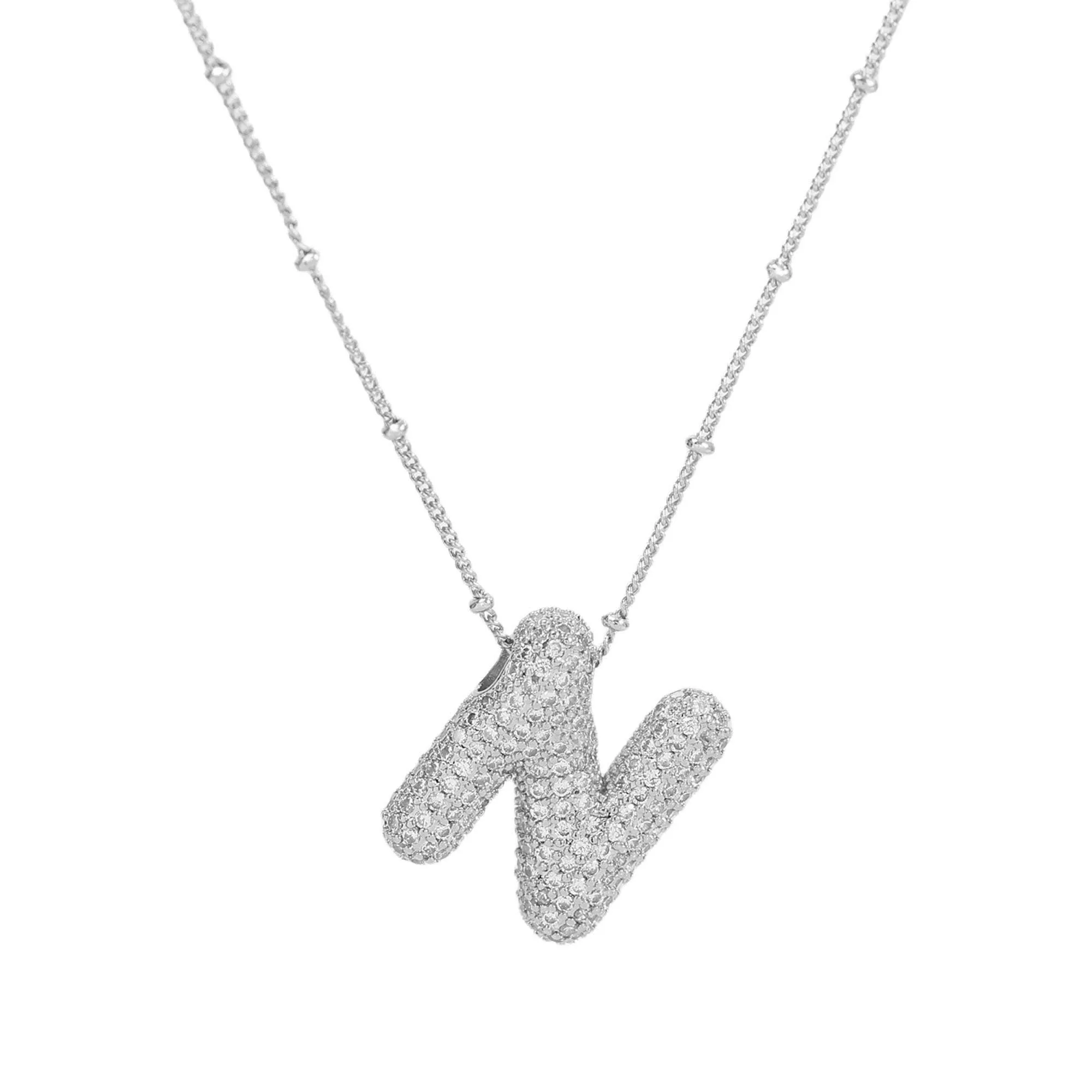 Initial CZ Balloon Bubble Sterling Silver Necklace: H