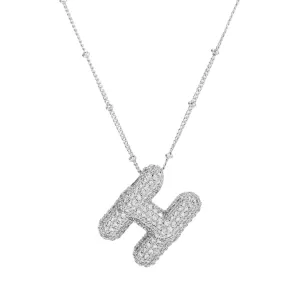 Initial CZ Balloon Bubble Sterling Silver Necklace: H
