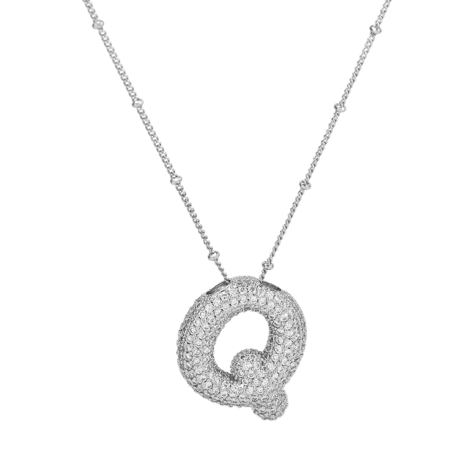 Initial CZ Balloon Bubble Sterling Silver Necklace: H