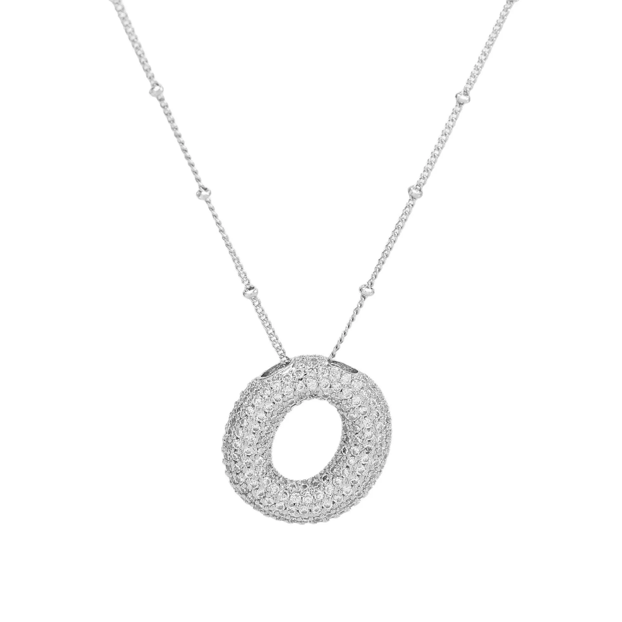 Initial CZ Balloon Bubble Sterling Silver Necklace: J