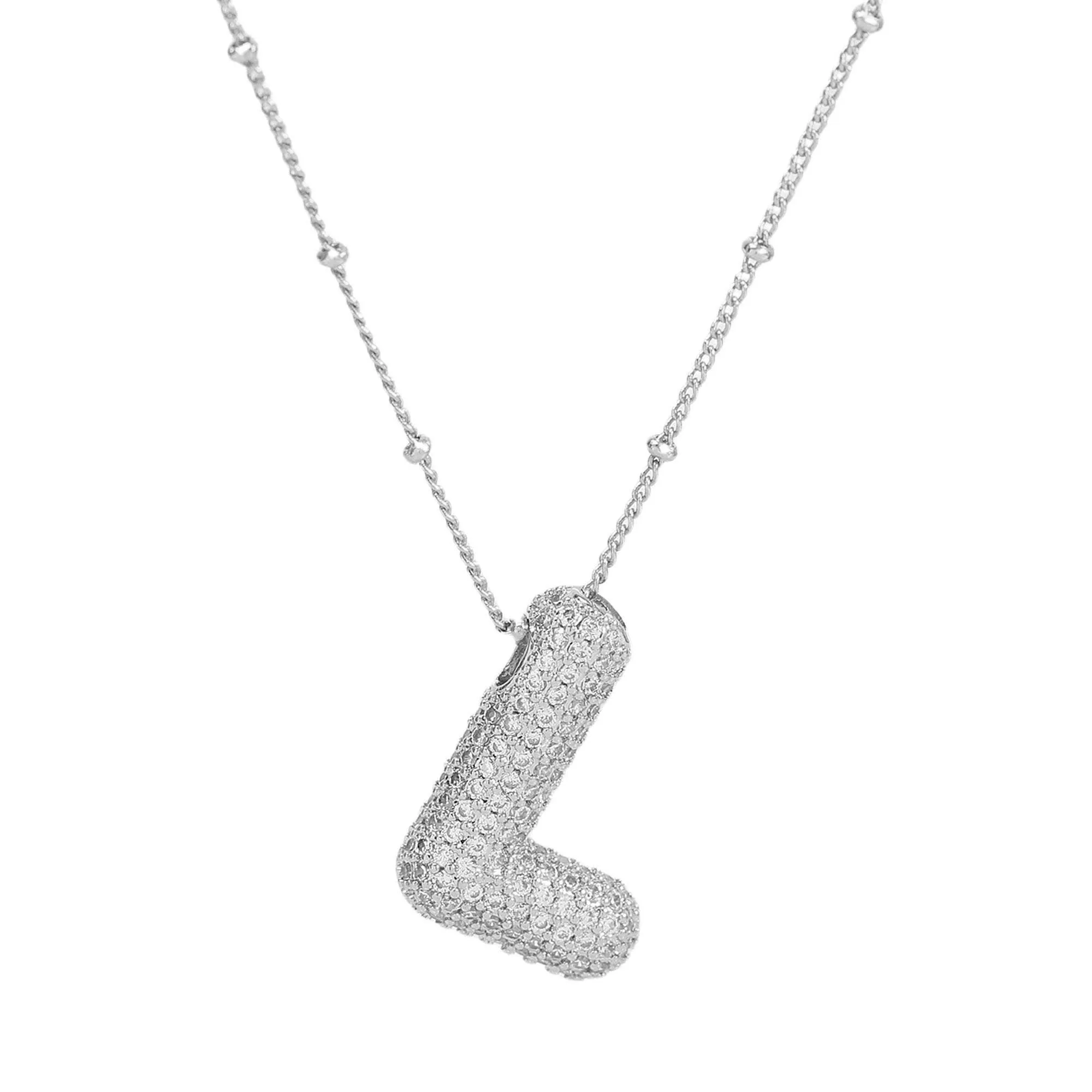 Initial CZ Balloon Bubble Sterling Silver Necklace: J