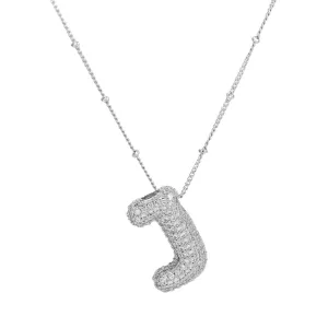 Initial CZ Balloon Bubble Sterling Silver Necklace: J