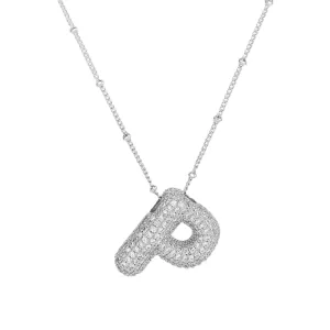 Initial CZ Balloon Bubble Sterling Silver Necklace: P