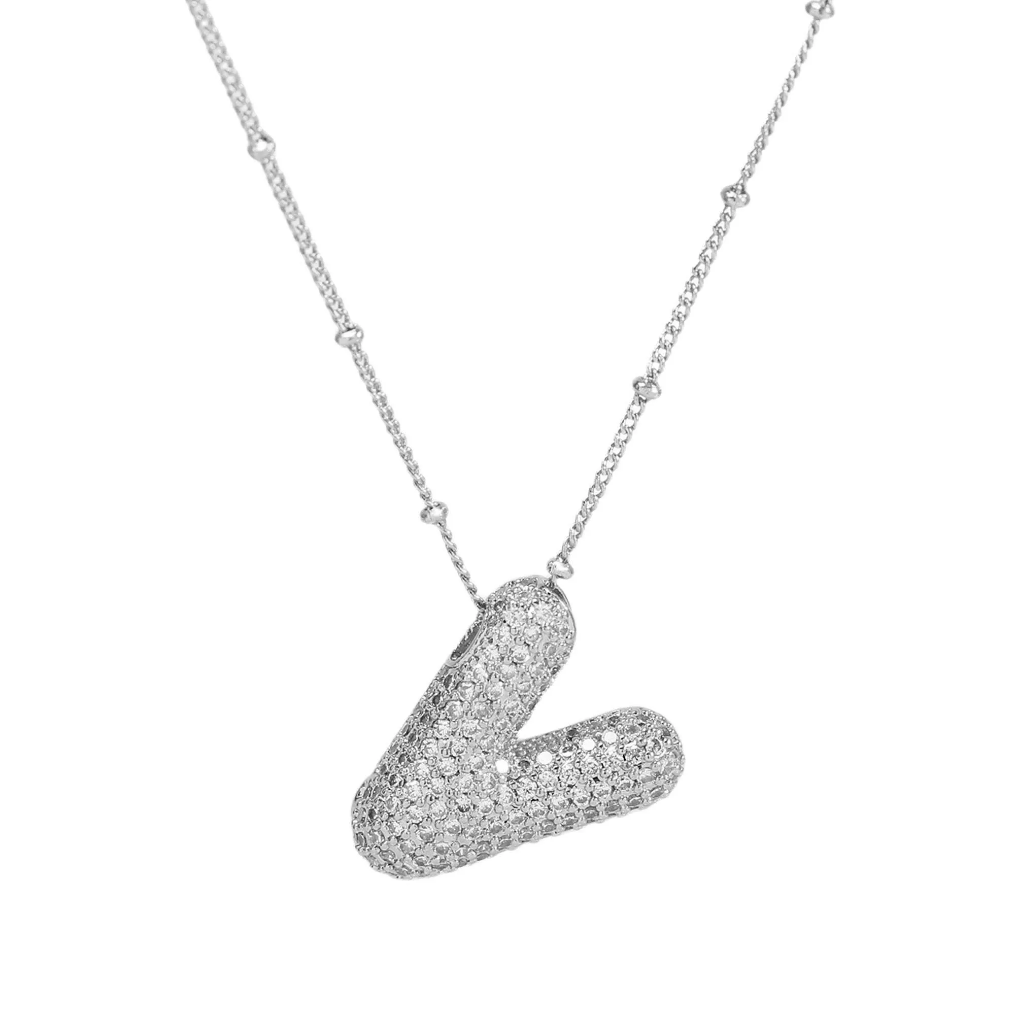 Initial CZ Balloon Bubble Sterling Silver Necklace: T