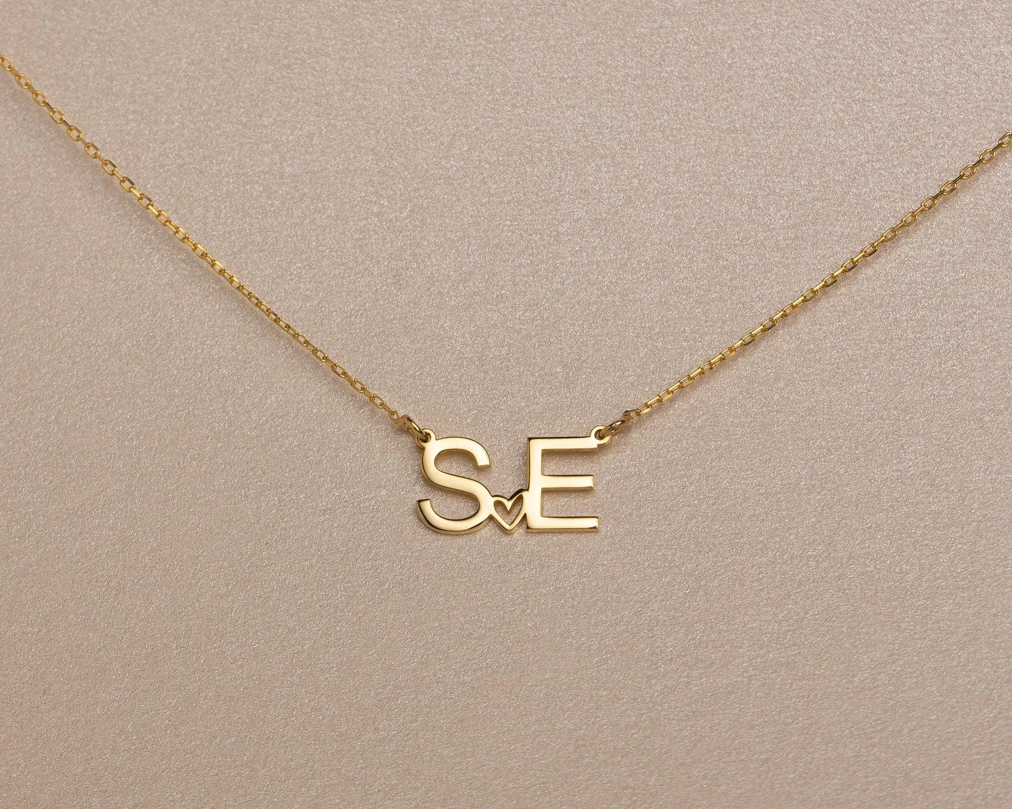 Initial Necklace with a Heart - 18K Gold Vermeil