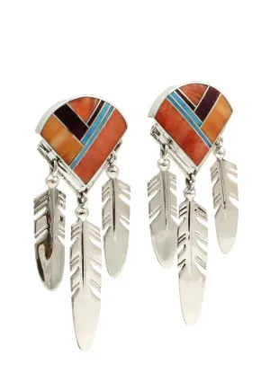 Inlay Three Feather Earrings