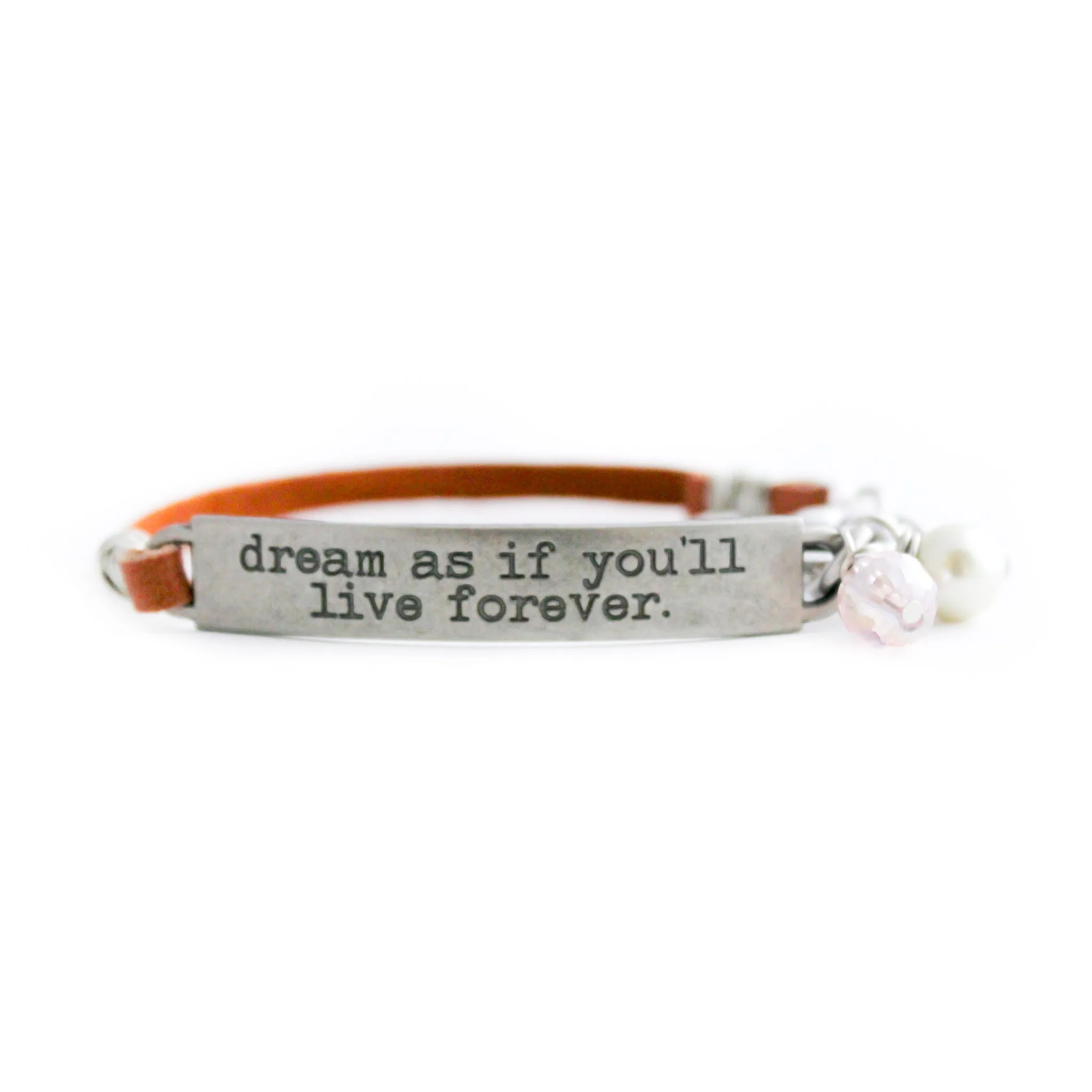 Inspirational Quote Bracelet, Tan Leather