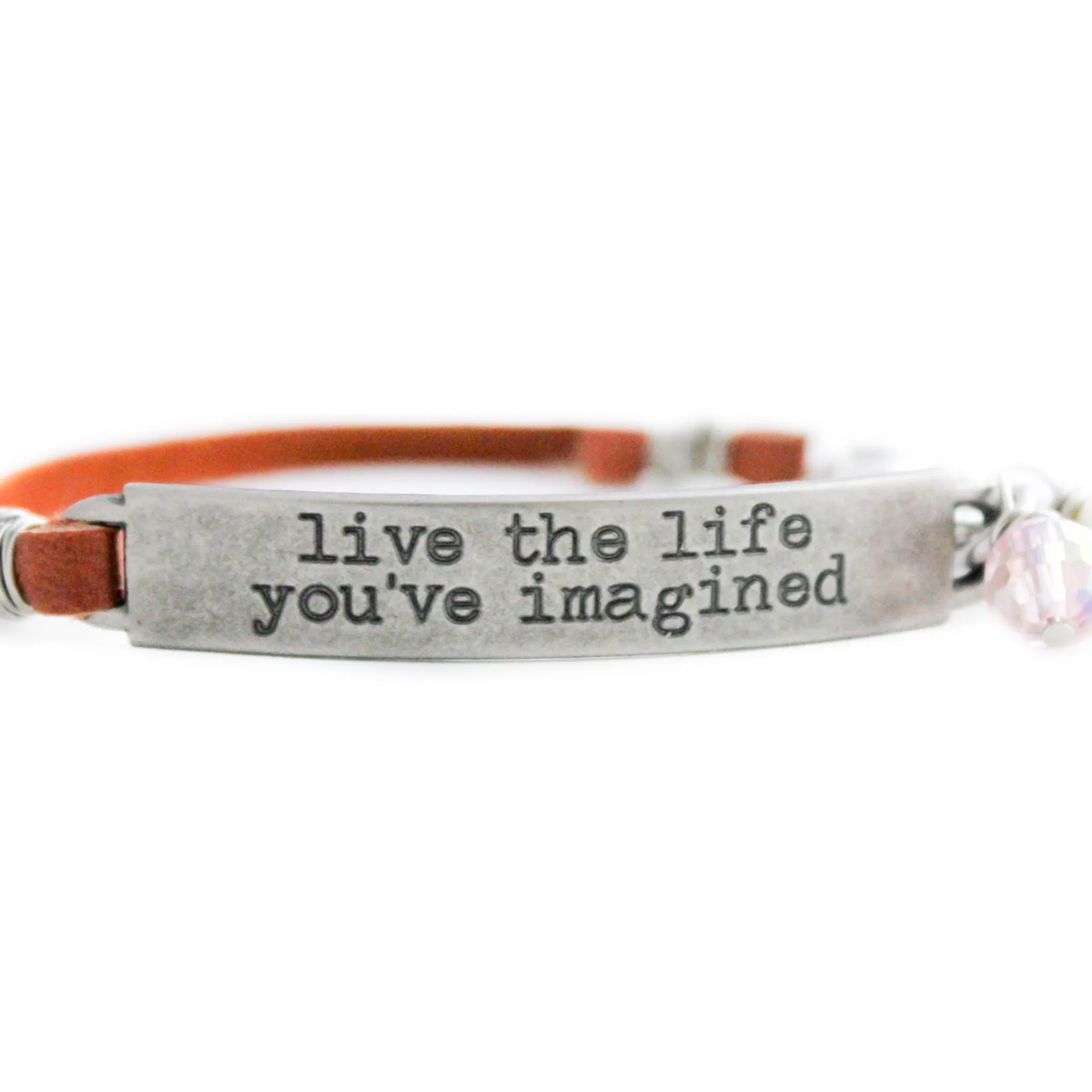 Inspirational Quote Bracelet, Tan Leather