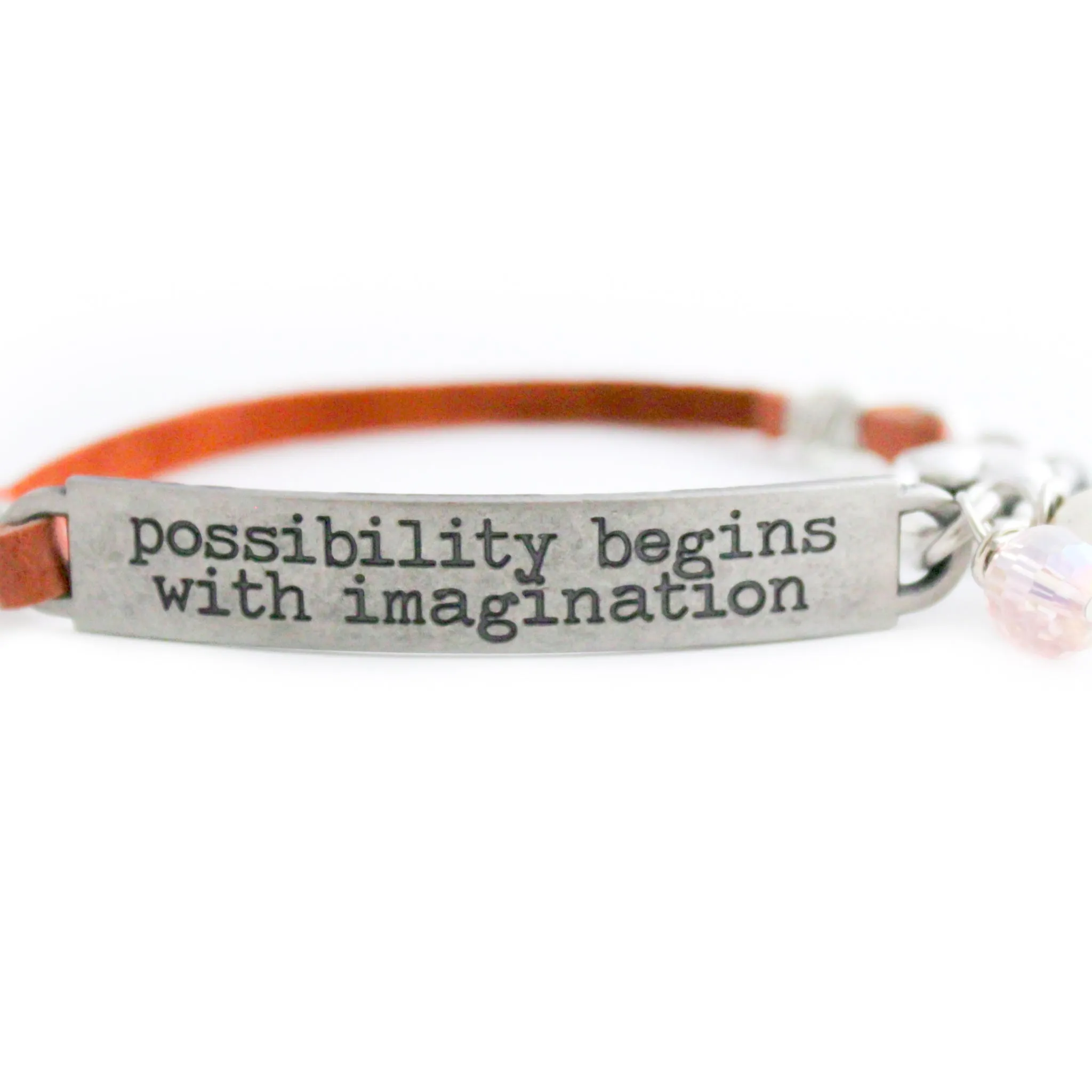 Inspirational Quote Bracelet, Tan Leather