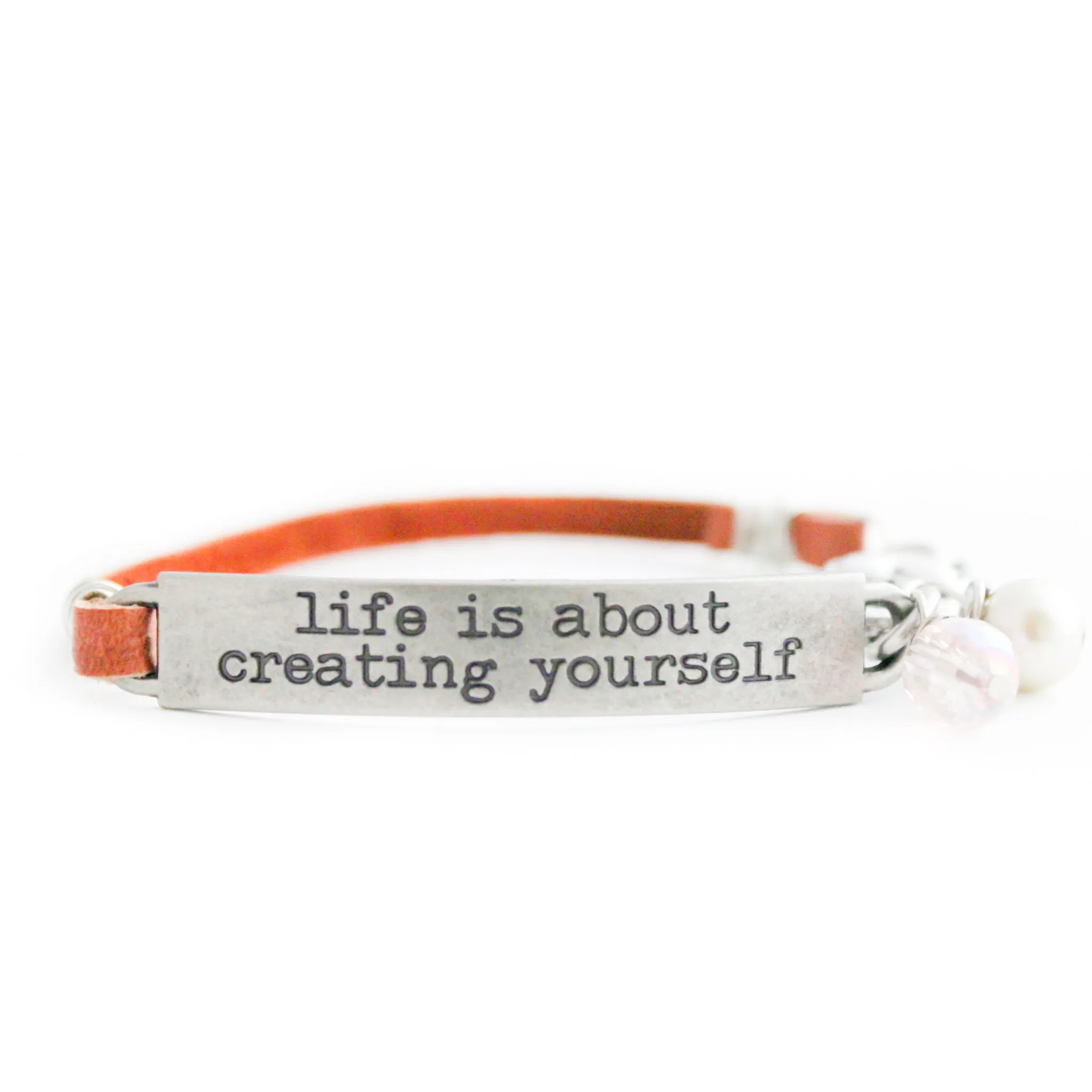 Inspirational Quote Bracelet, Tan Leather