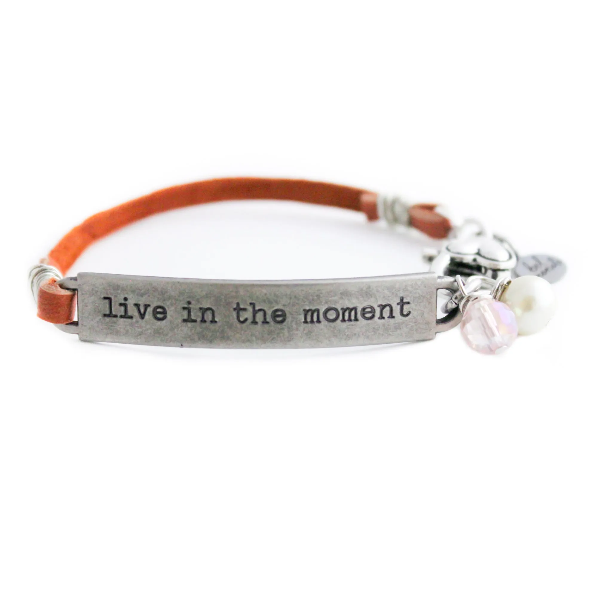 Inspirational Quote Bracelet, Tan Leather