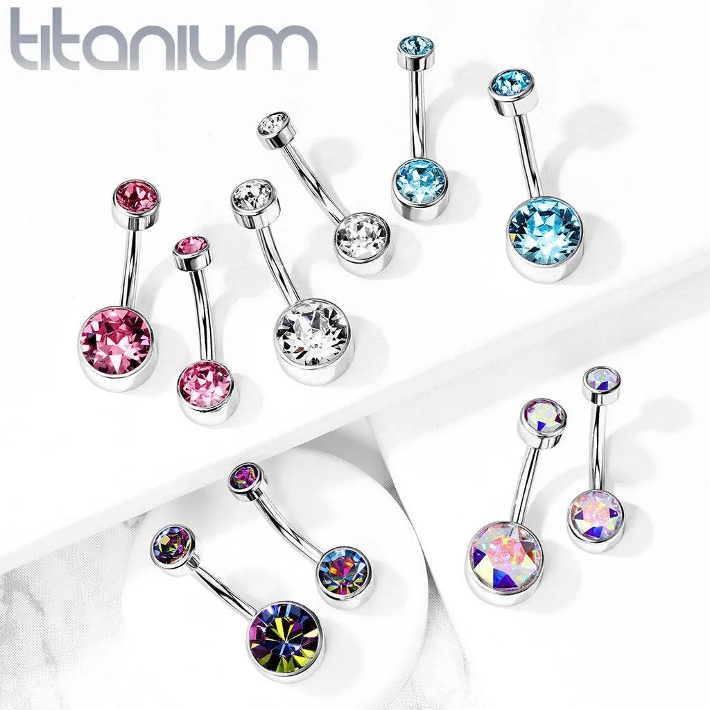 Internally Threaded Grade Titanium Bezel Aurora Borealis Gem Belly Ring