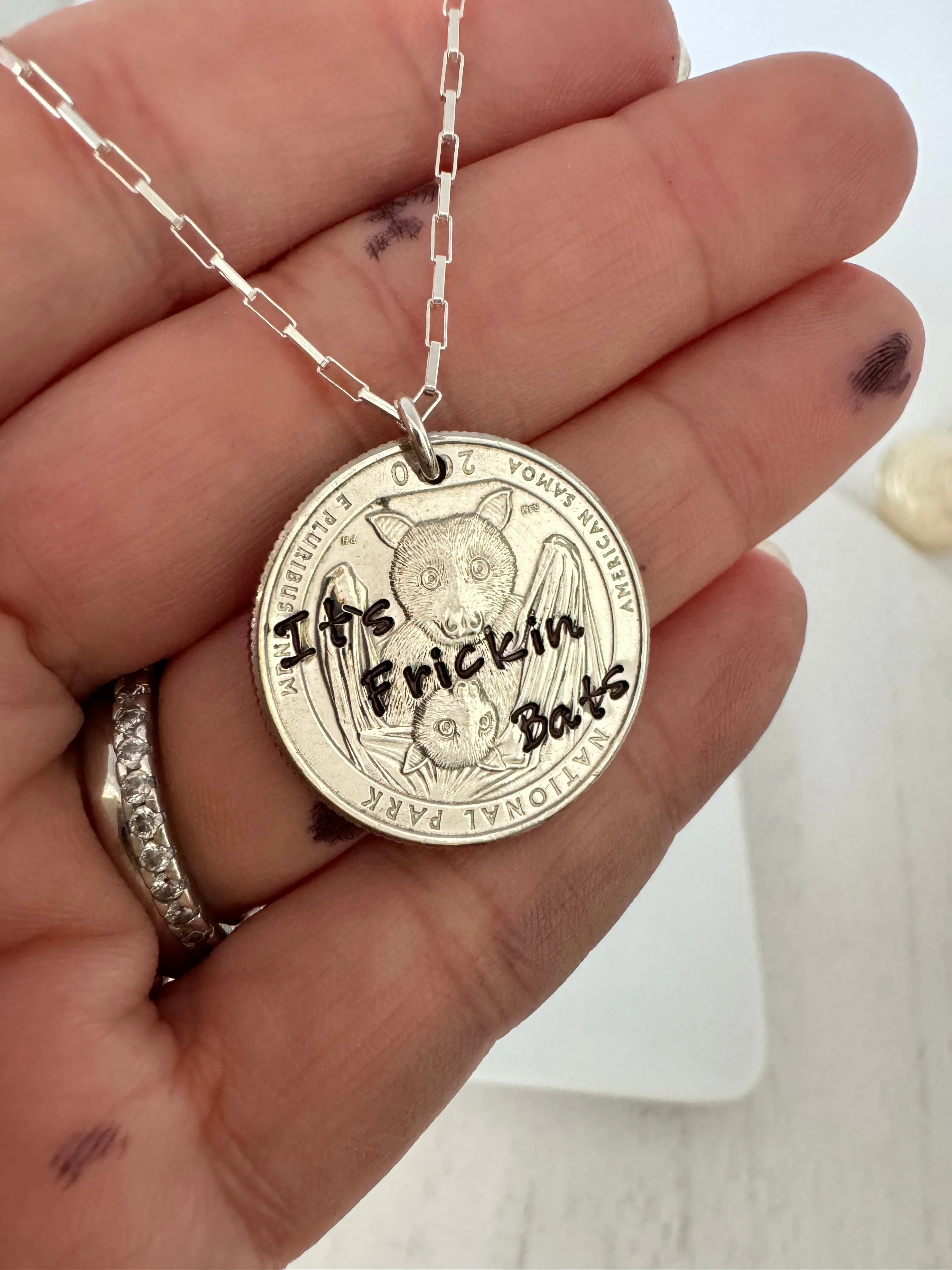 It’s Freakin Bats Halloween Quarter Necklace - Male or Female Styles