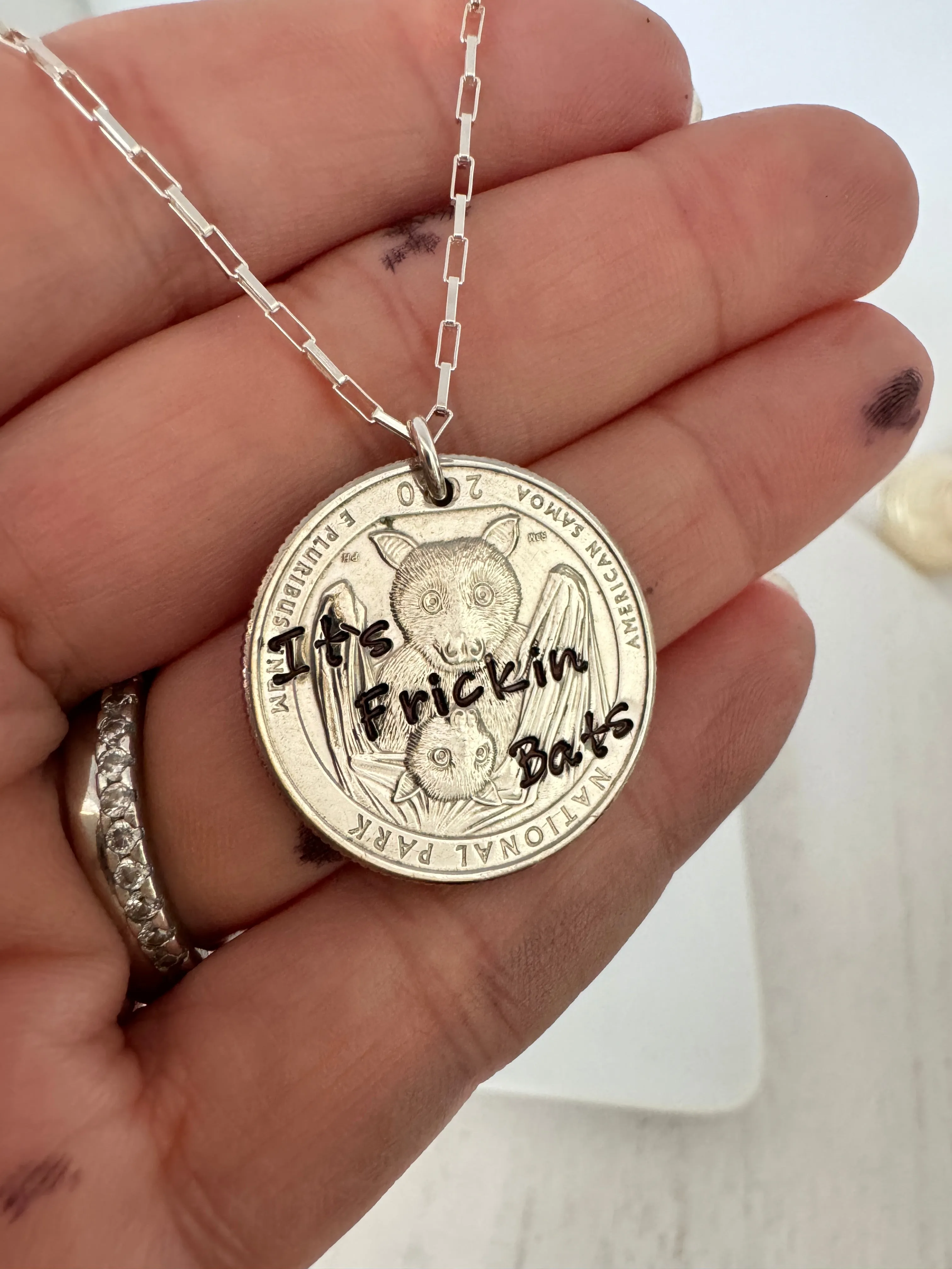 It’s Freakin Bats Halloween Quarter Necklace - Male or Female Styles
