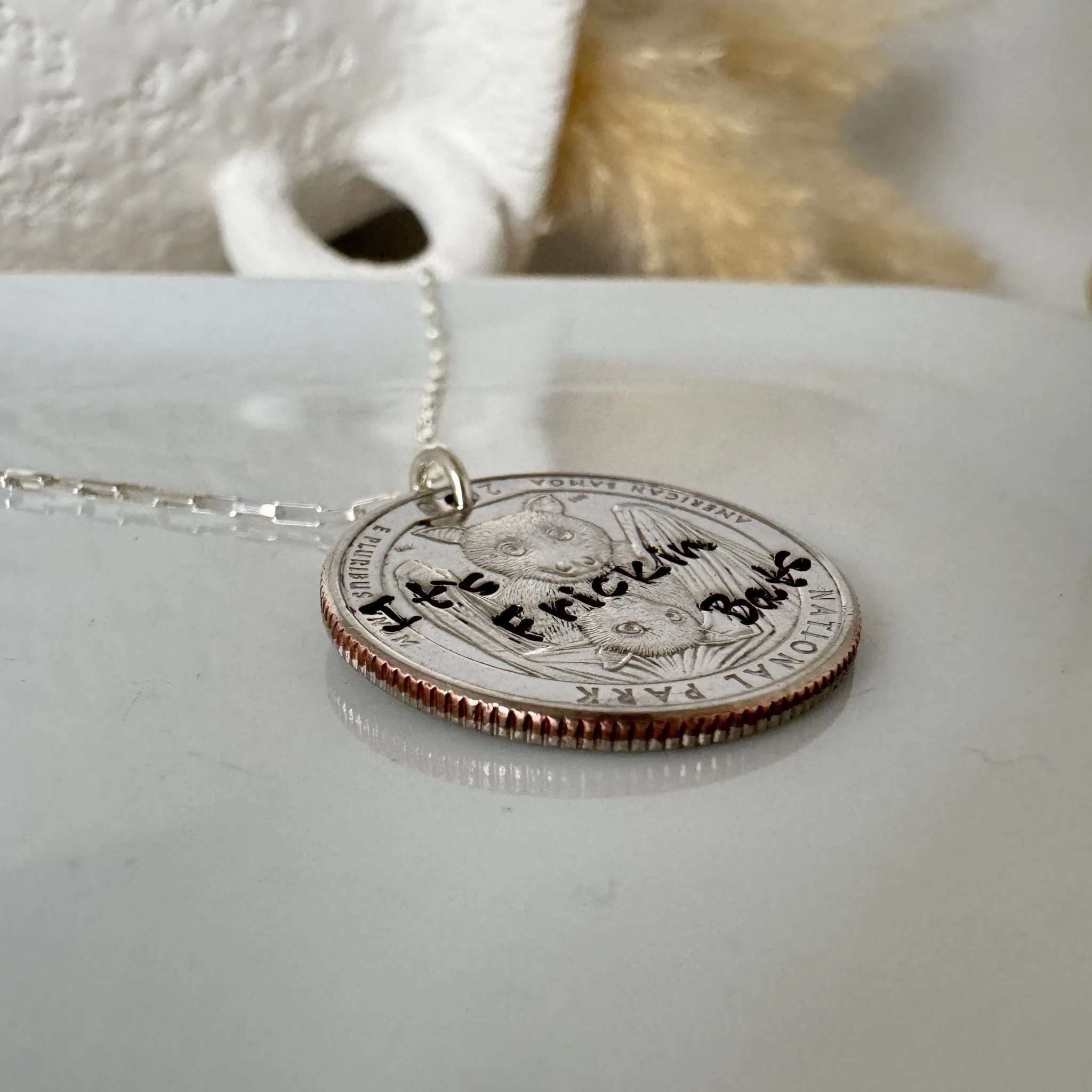 It’s Freakin Bats Halloween Quarter Necklace - Male or Female Styles