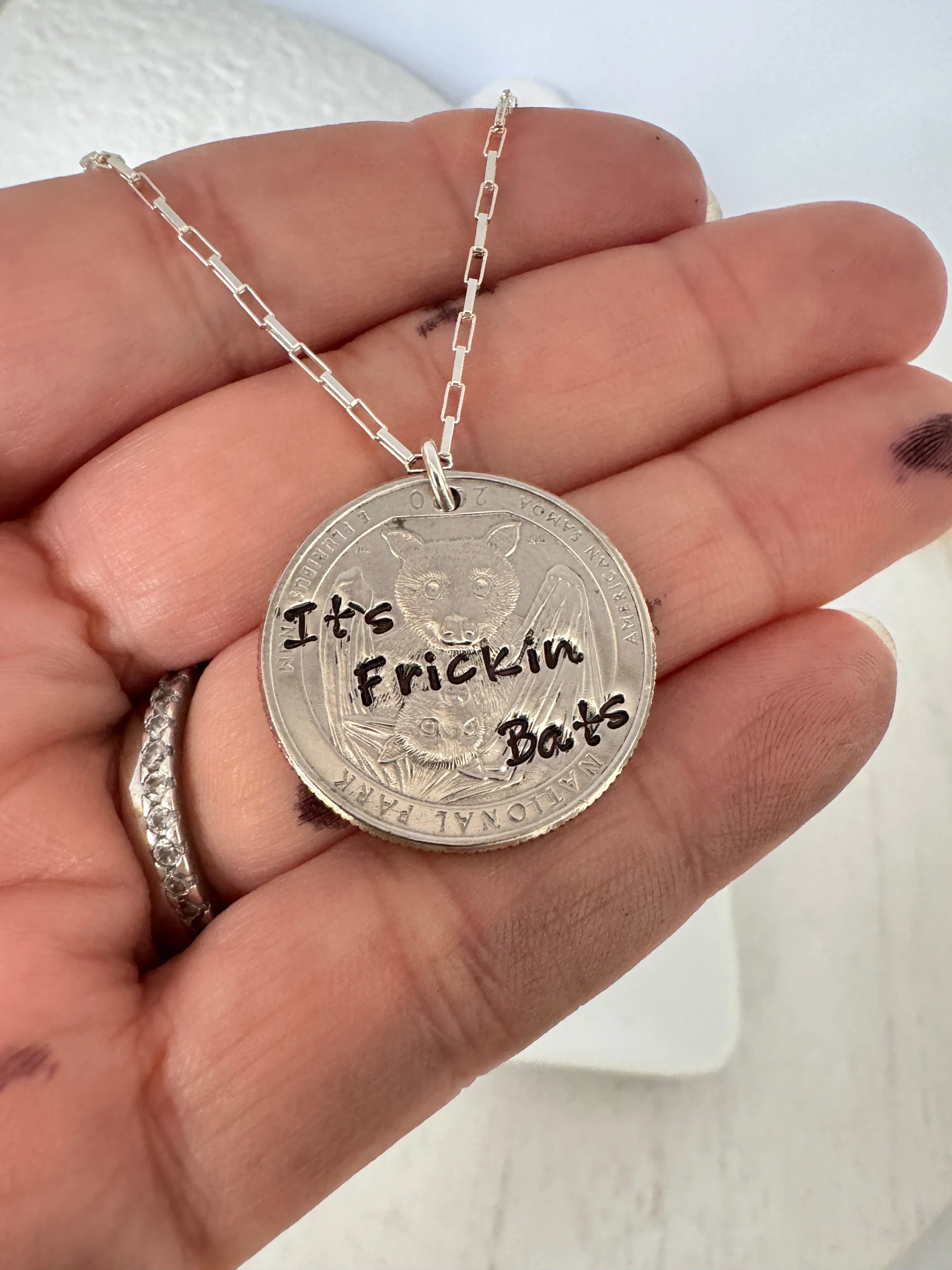 It’s Freakin Bats Halloween Quarter Necklace - Male or Female Styles