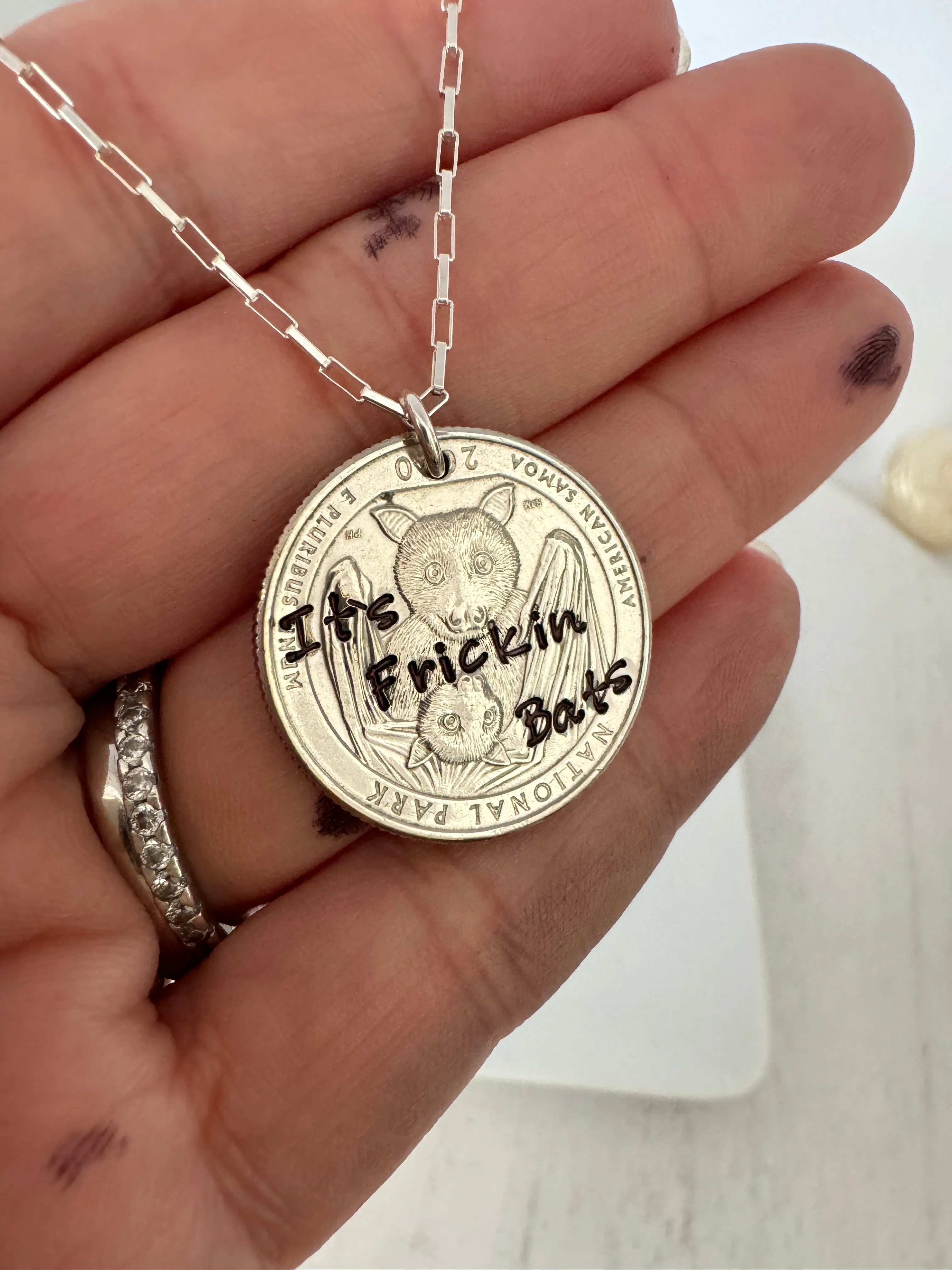 It’s Freakin Bats Halloween Quarter Necklace - Male or Female Styles