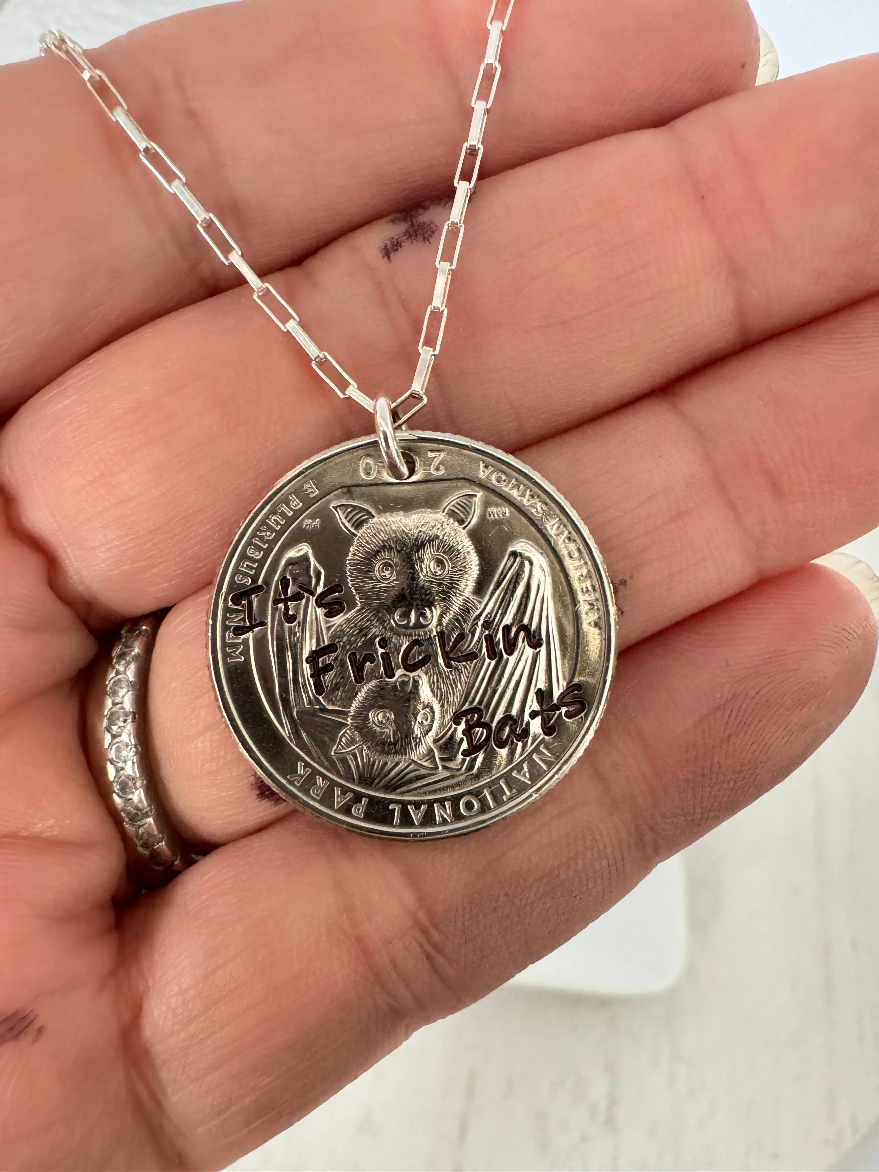 It’s Freakin Bats Halloween Quarter Necklace - Male or Female Styles