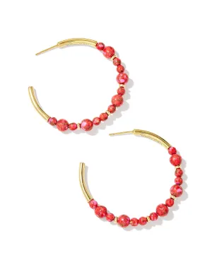 Jovie Beaded Hoop Earring in Gold Bronze Veined Red and Fuchsia Magnesite